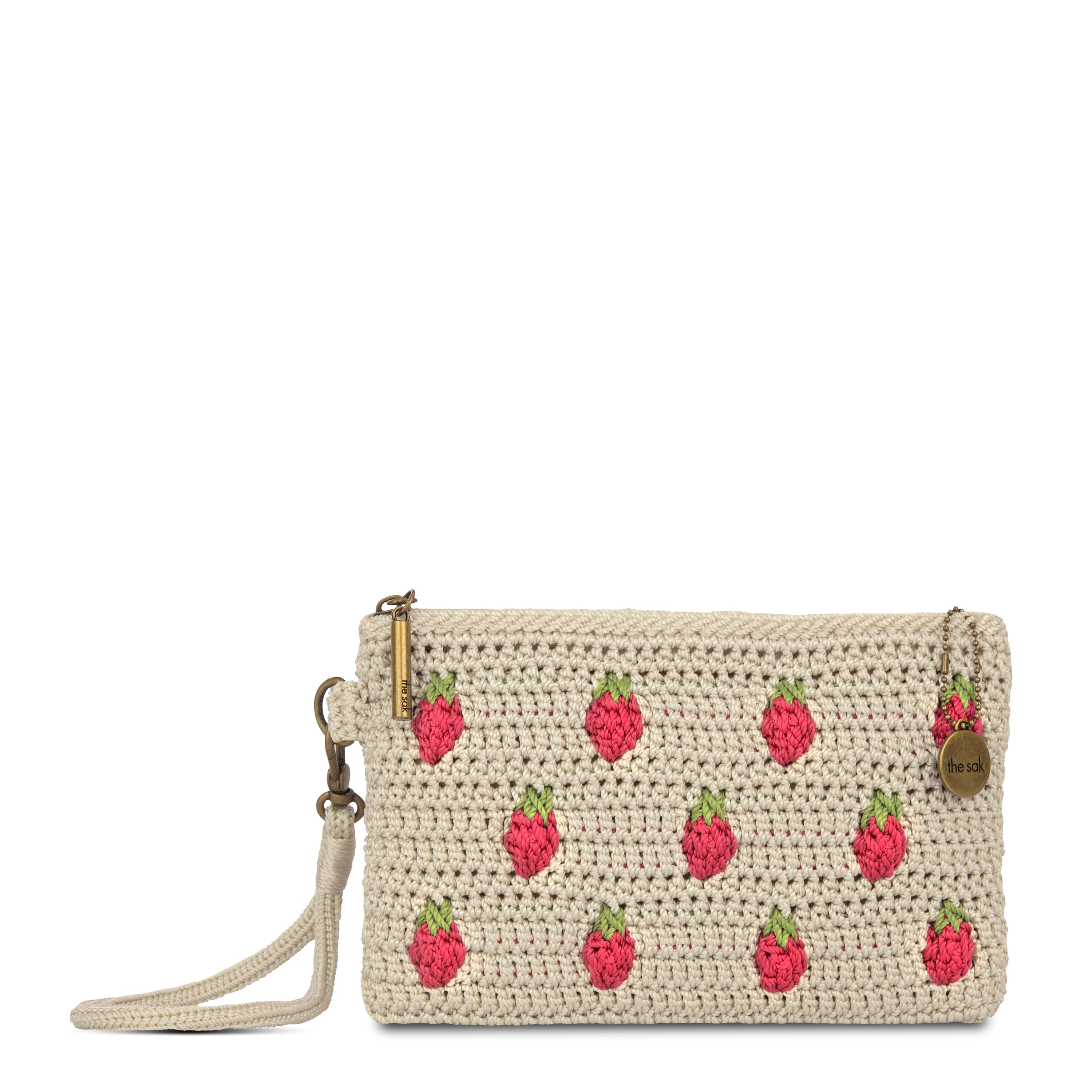 The Sak Vita Wristlet - Hand Crochet - Natural Strawberries