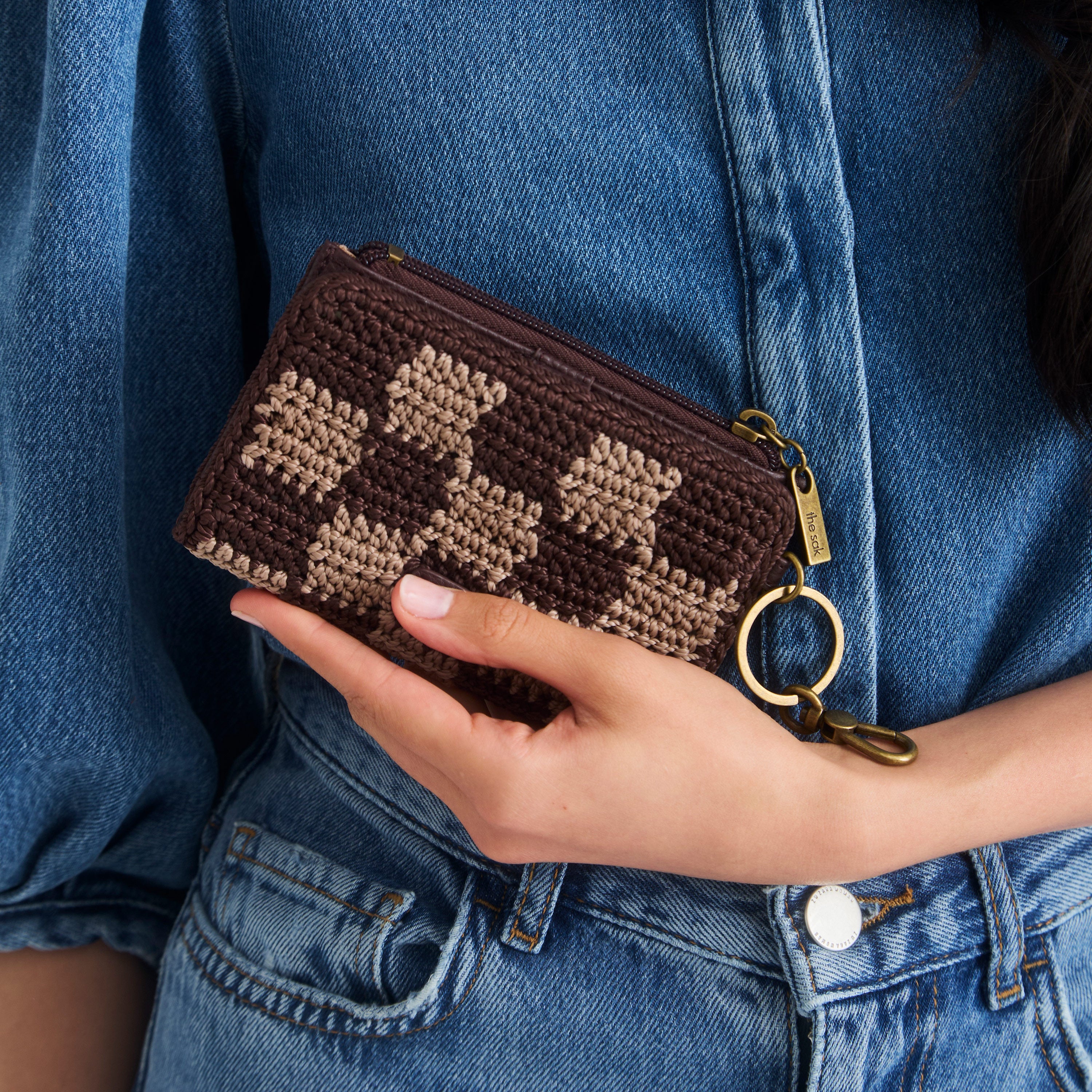 The Sak Encino Essential Wallet - Hand Crochet - Brown Check