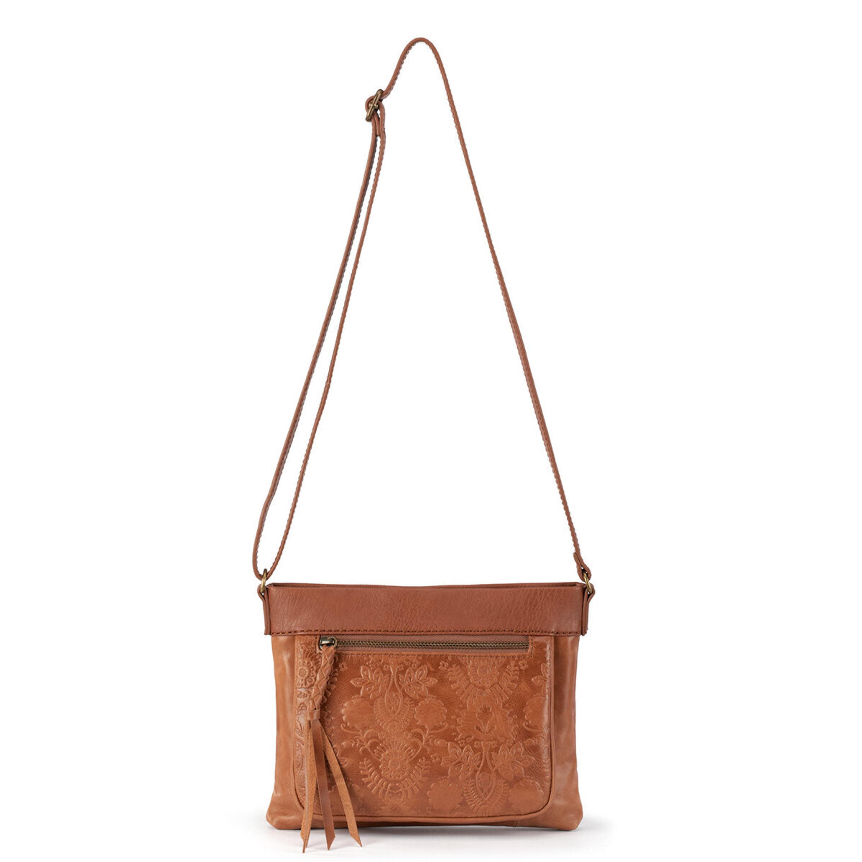 The Sak Sanibel Mini Crossbody - Leather - Tobacco Floral Embossed