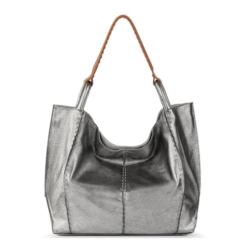 The Sak Los Feliz Large Tote - Leather - Dark Silver
