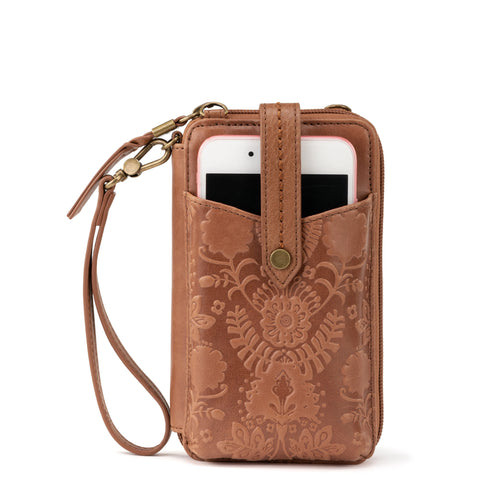 The Sak Silverlake Smartphone Wallet - Leather - Tobacco Floral Embossed