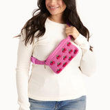 The Sak Caraway Small Belt Bag - Hand Crochet - Pink Cherries