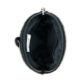 The Sak Circle Coin Pouch - Hand Crochet - Black Silver Heart