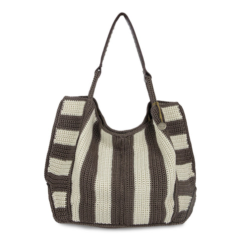 The Sak Los Feliz Large Tote - Hand Crochet - Mushroom Stripe