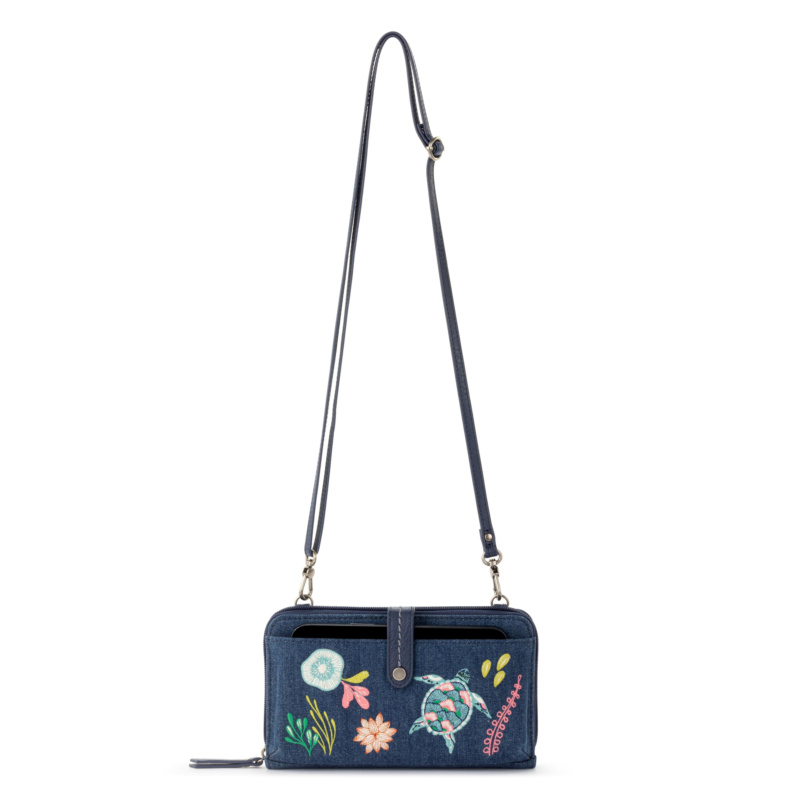 The Sak Iris Large Smartphone Crossbody - |Denim - Reef Seascape Embroidery|