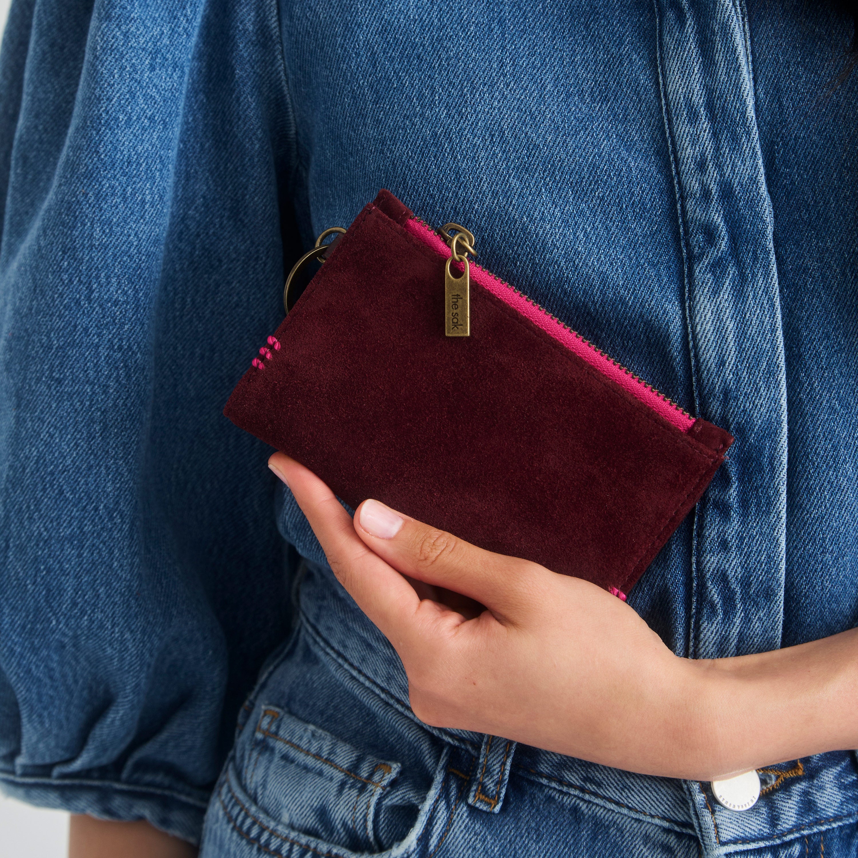 The Sak Encino Essential Wallet - Leather - Black Cherry Suede