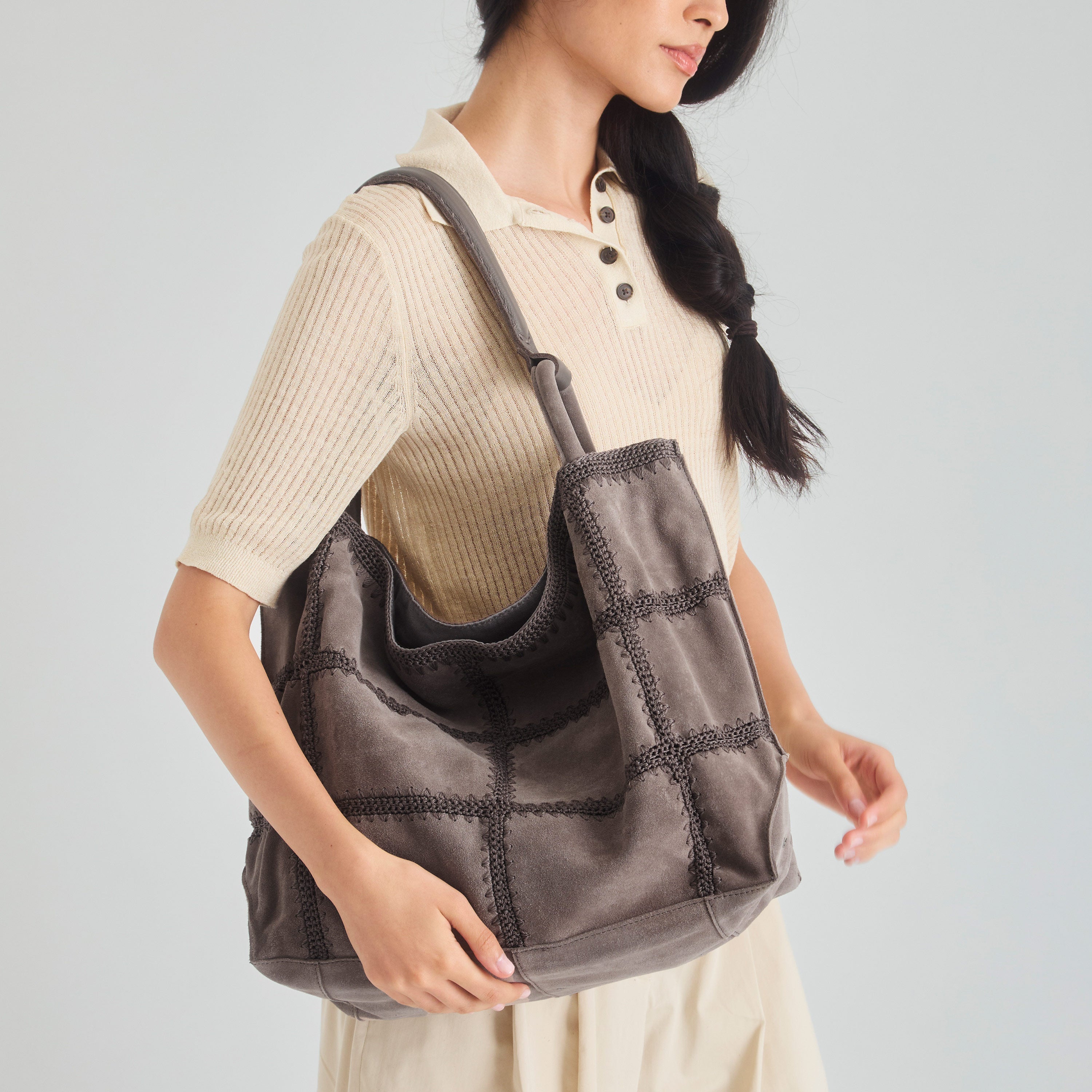 The Sak Los Feliz Large Tote - Leather - Mushroom Suede Patch
