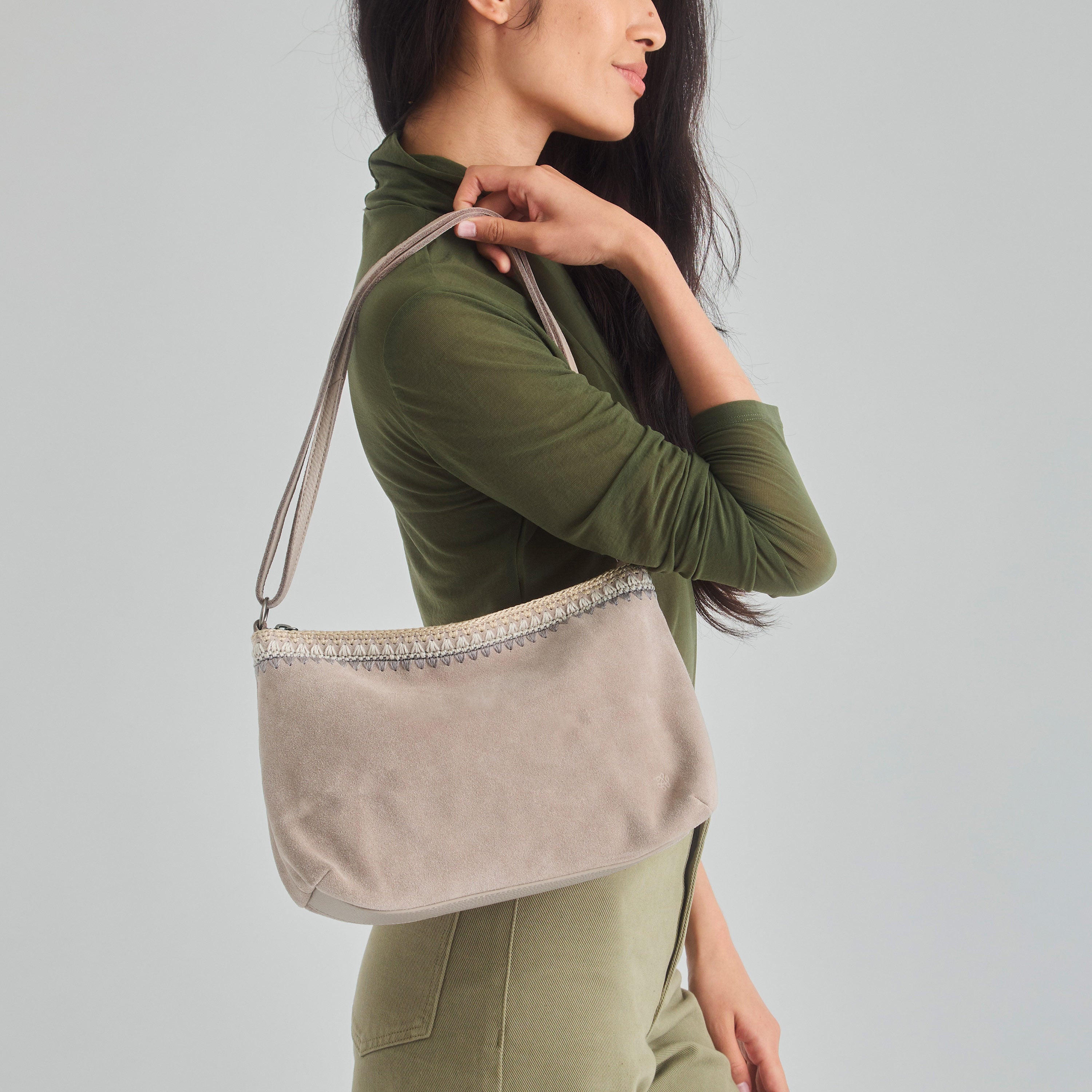 The Sak Lumi Crossbody - Leather - Sand Suede Blanket Stitch