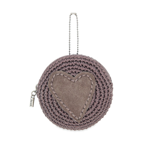 The Sak Circle Coin Pouch - Hand Crochet - Mushroom Suede Heart