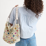 The Sak Los Feliz Med Tote - Hand Crochet - Natural Multi Flowers