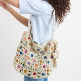The Sak Los Feliz Med Tote - Hand Crochet - Natural Multi Flowers