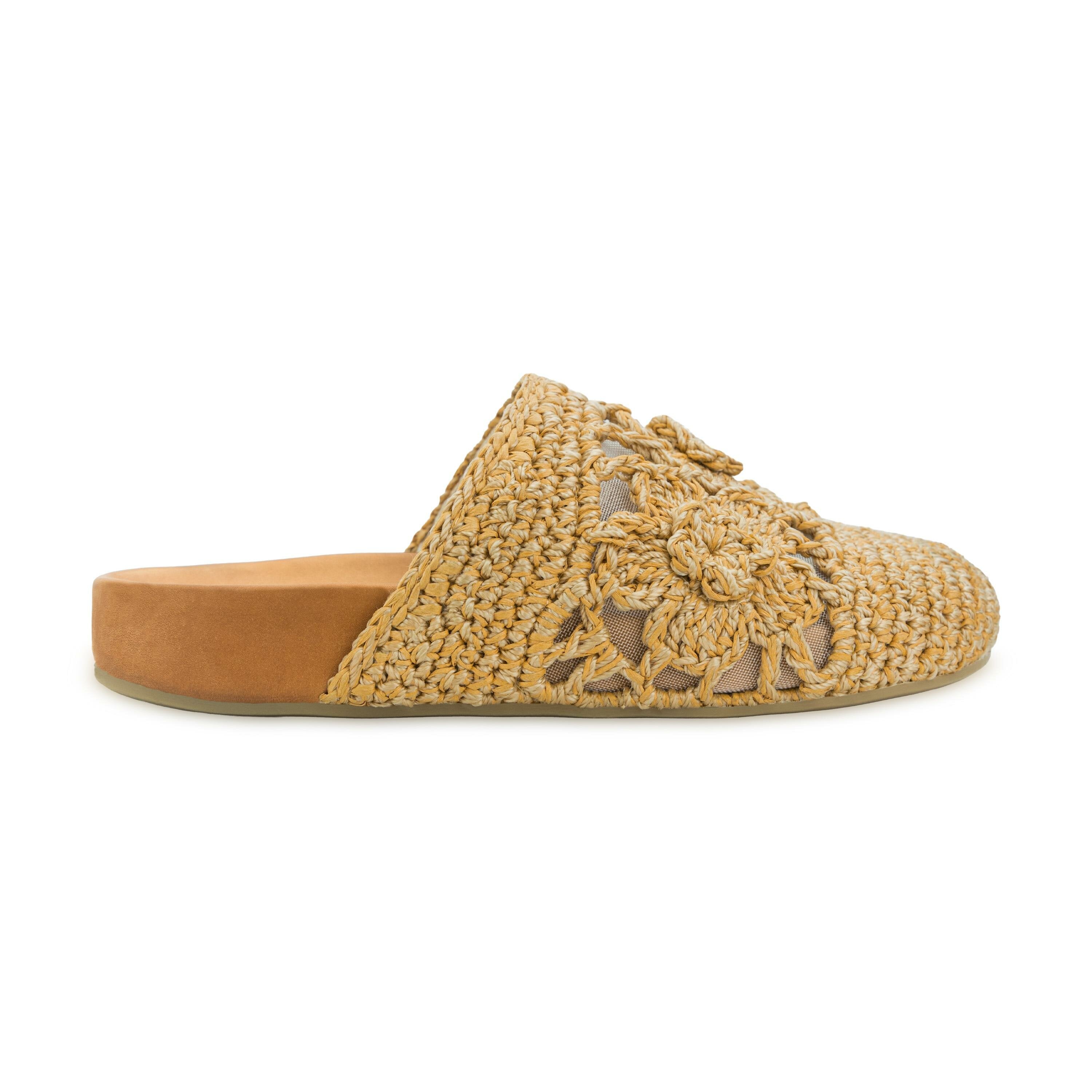 Bolinas Clog - Hand Crochet - Natural Tonal Flower
