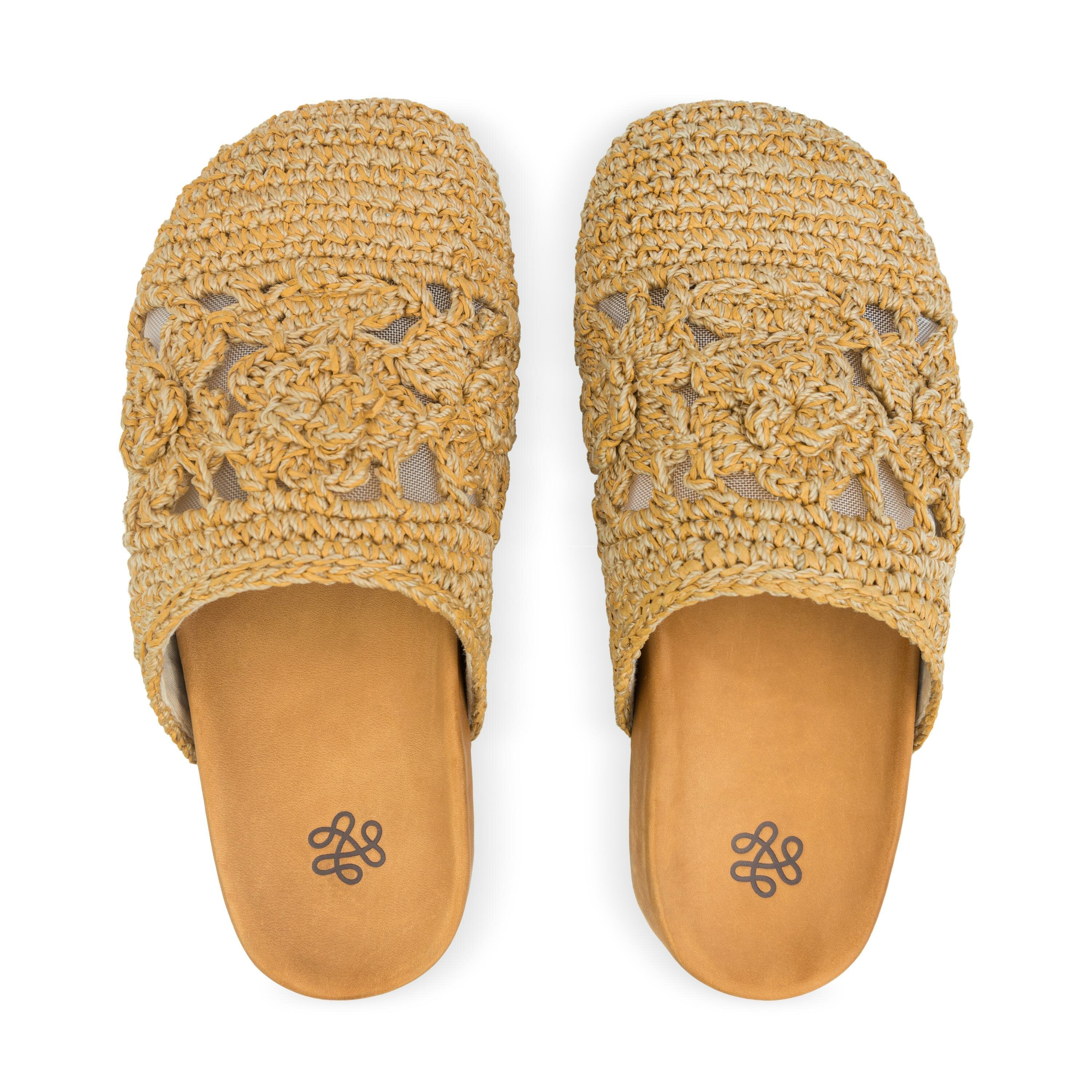 Bolinas Clog - Hand Crochet - Natural Tonal Flower