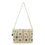 The Sak Marlow Flap Shoulder Bag - Hand Crochet - Natural Multi Flowers
