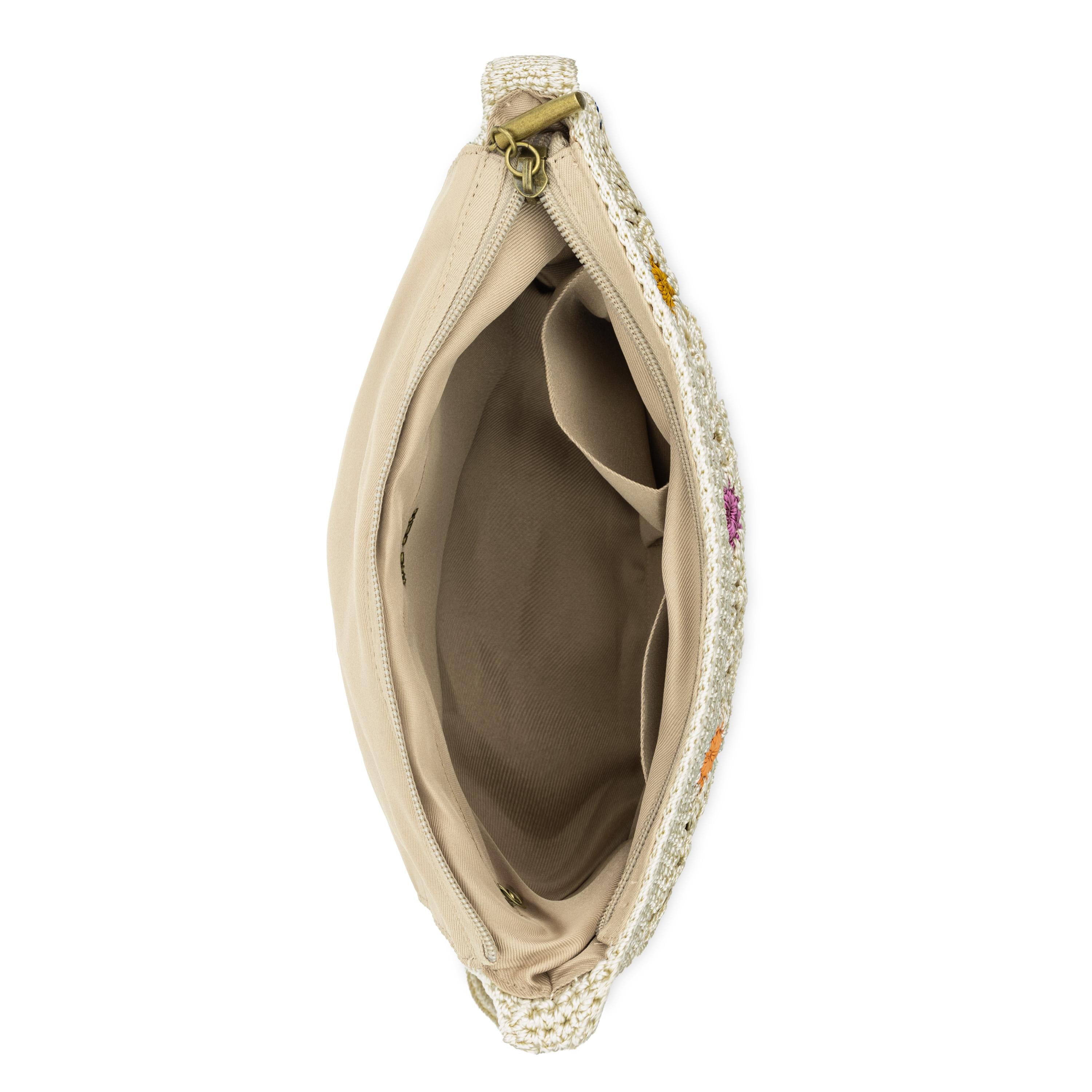 The Sak Marlow Flap Shoulder Bag - Hand Crochet - Natural Multi Flowers