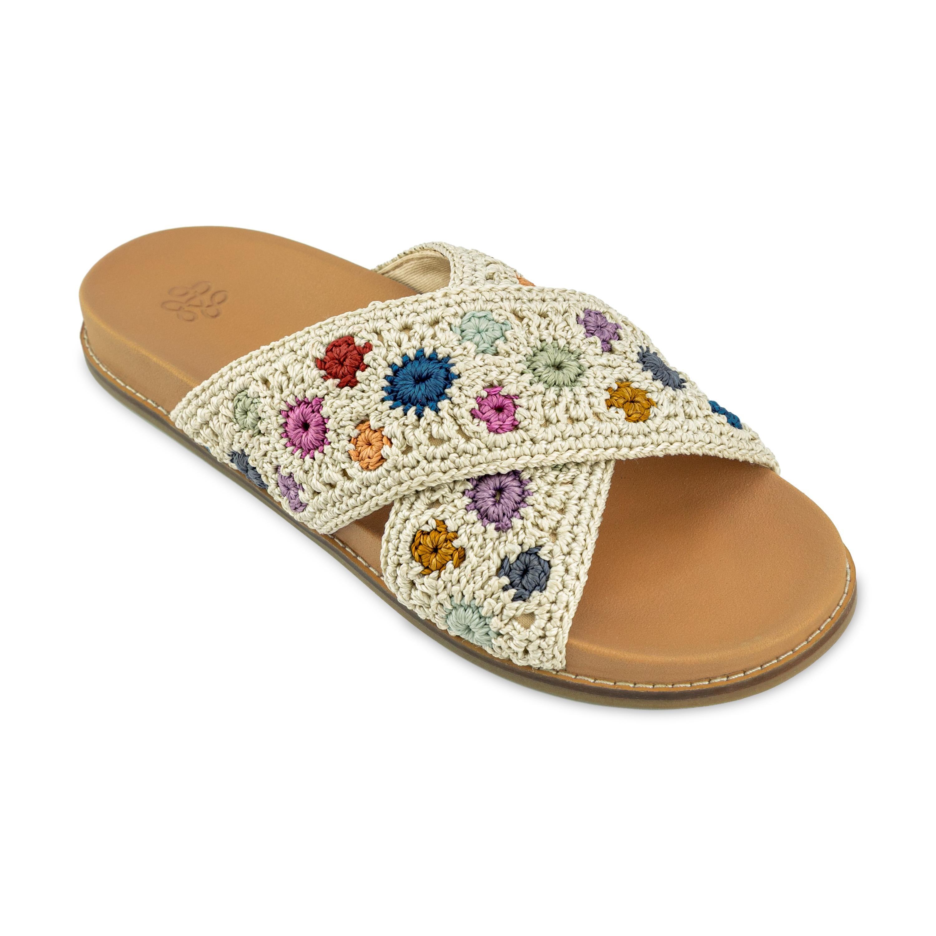 The Sak Penelope Sandal - Hand Crochet - Natural Multi Flowers