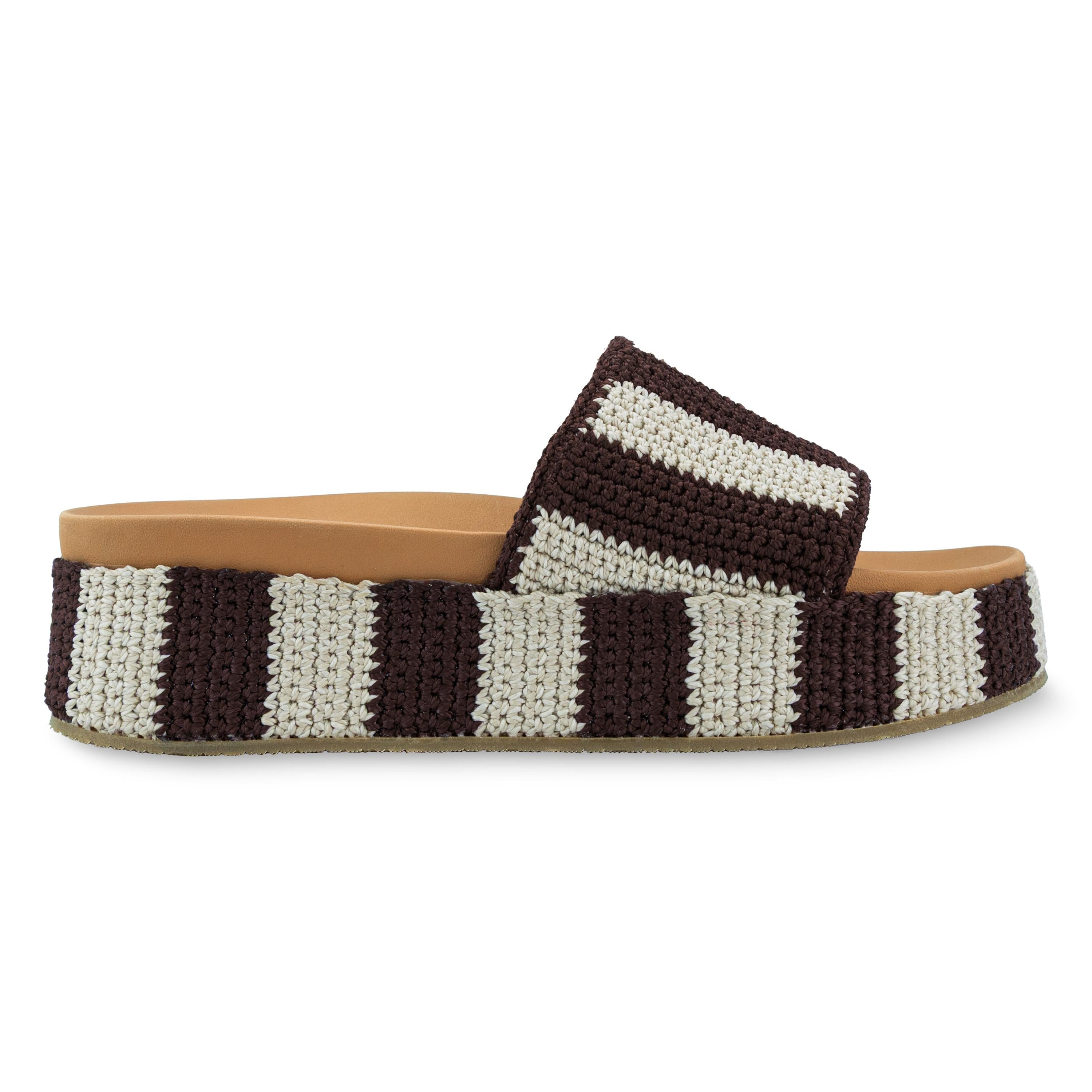 The Sak Olivia Platform Sandal - Hand Crochet - Brown Stripe