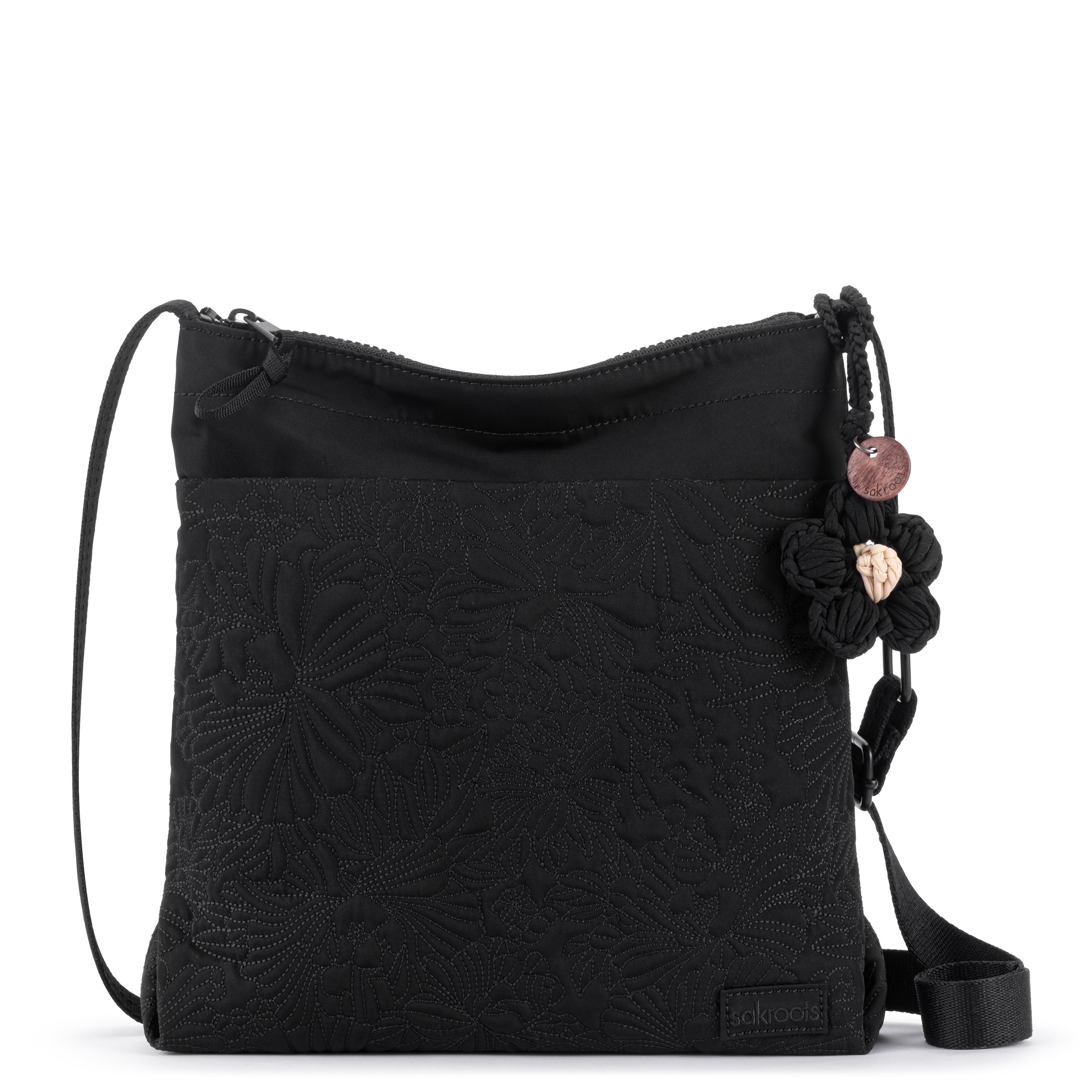 Sakroots Banyan Basic Crossbody - EcoTwill - Black Flower Blossom Quilted