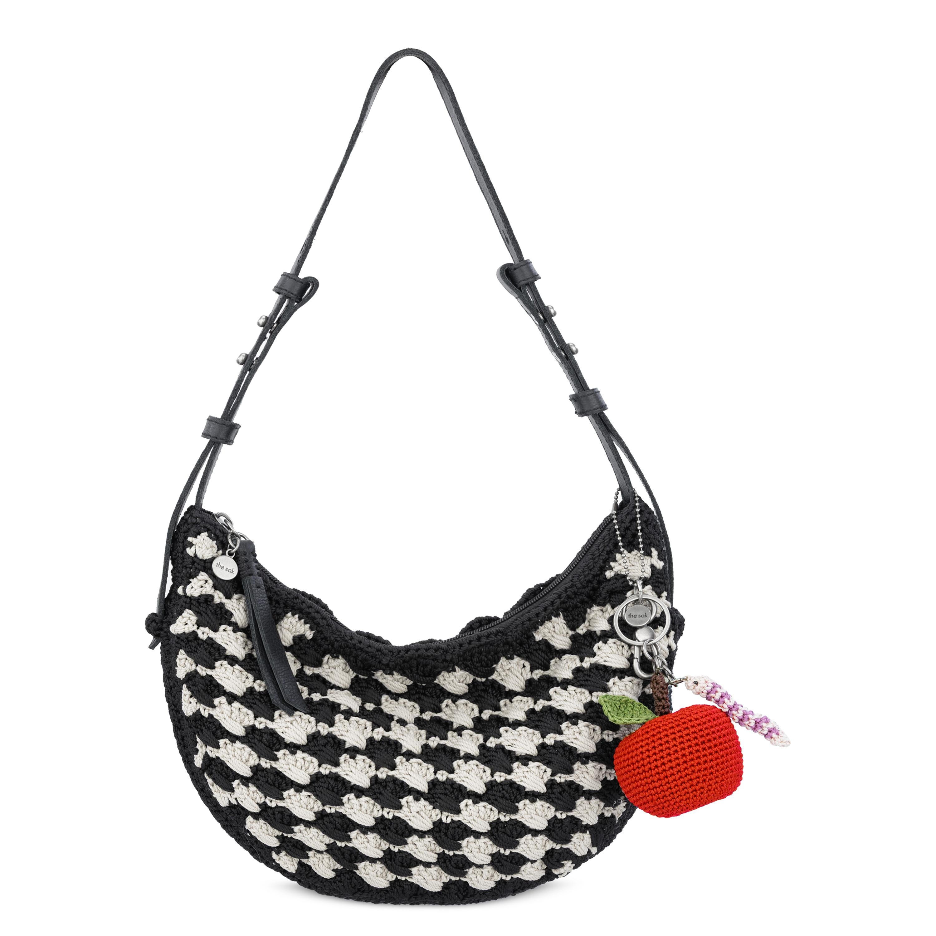 The Sak Tess Shoulder Bag - Hand Crochet - Black Ecru Shell