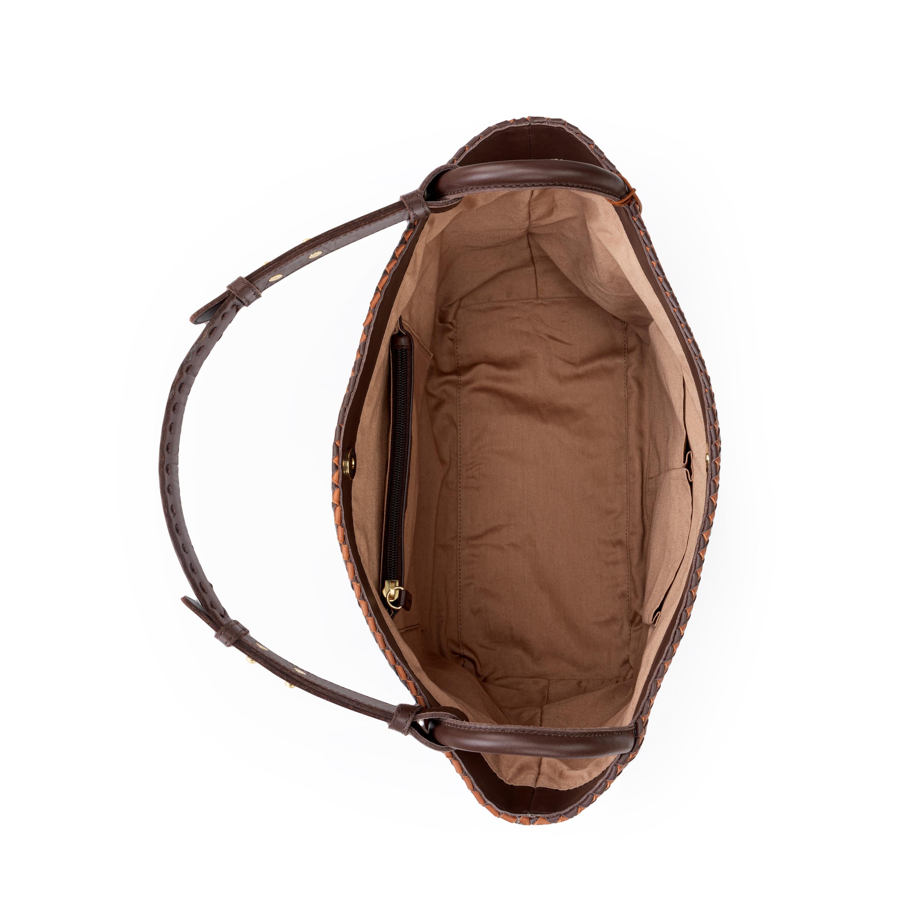 The Sak Los Feliz Medium Tote - Leather - Mahogany Cognac Woven