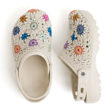 The Sak Bolo Eva Clog - Hand Crochet - Natural Multi Flowers