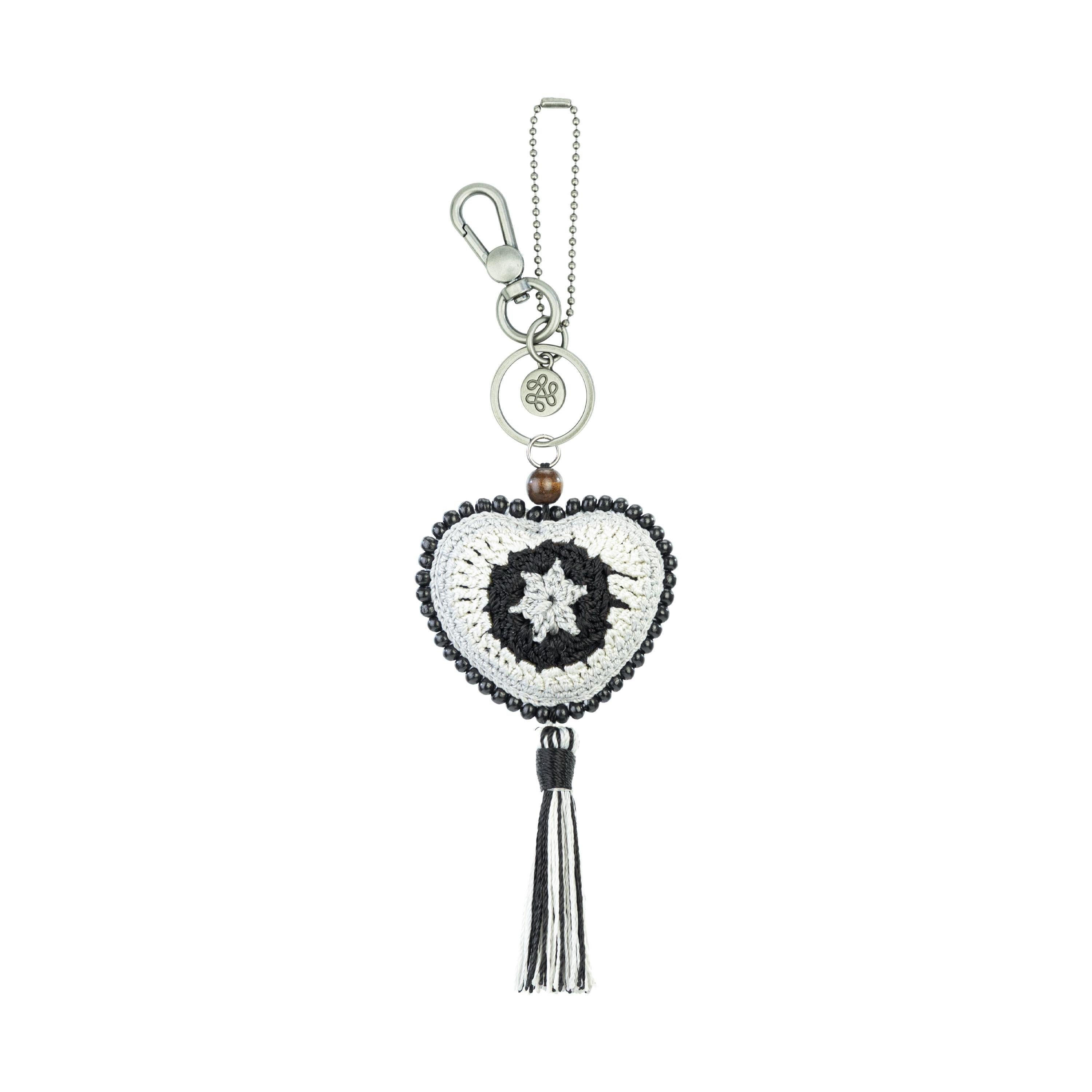 The Sak Yarnicharmz Dangle - Hand Crochet - Black Sparkle Patch Heart