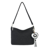 The Sak Yarnicharmz Dangle - Hand Crochet - Black Sparkle Patch Heart