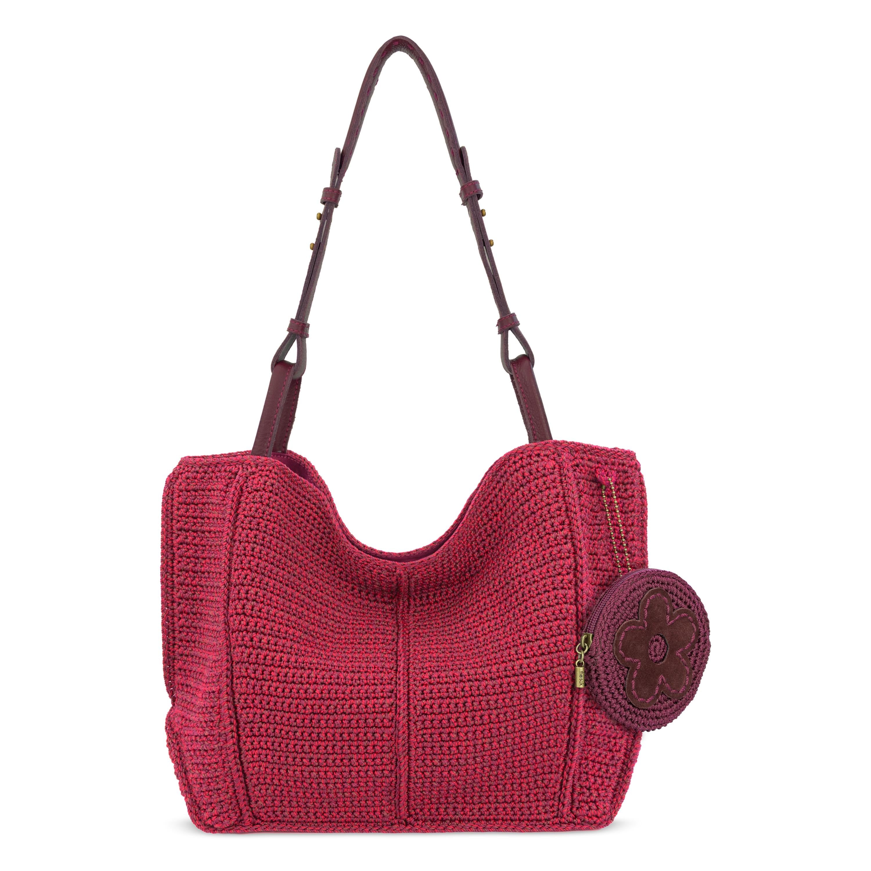 The Sak Circle Coin Pouch - Hand Crochet - Black  Cherry Flower