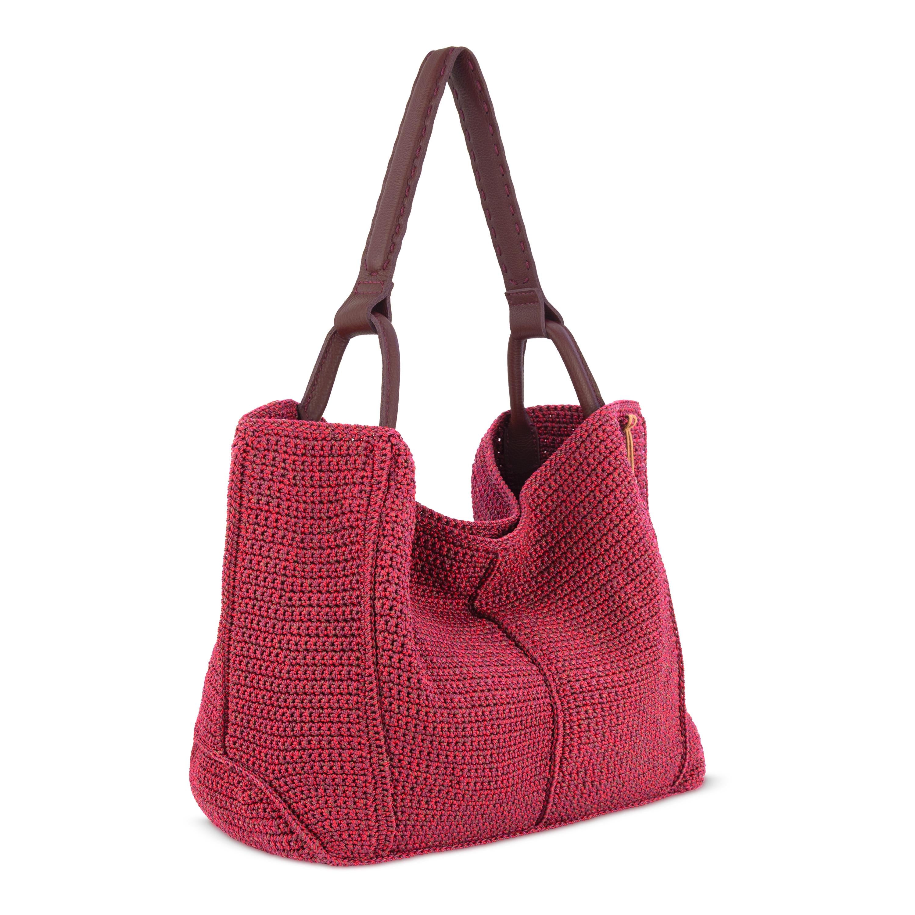 The Sak Los Feliz Large Tote - Hand Crochet - Black Cherry Static