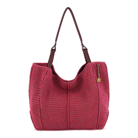 The Sak Los Feliz Large Tote - Hand Crochet - Black Cherry Static