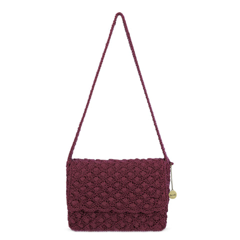 The Sak Marlow Flap Shoulder Bag - Hand Crochet - Black Cherry Shell