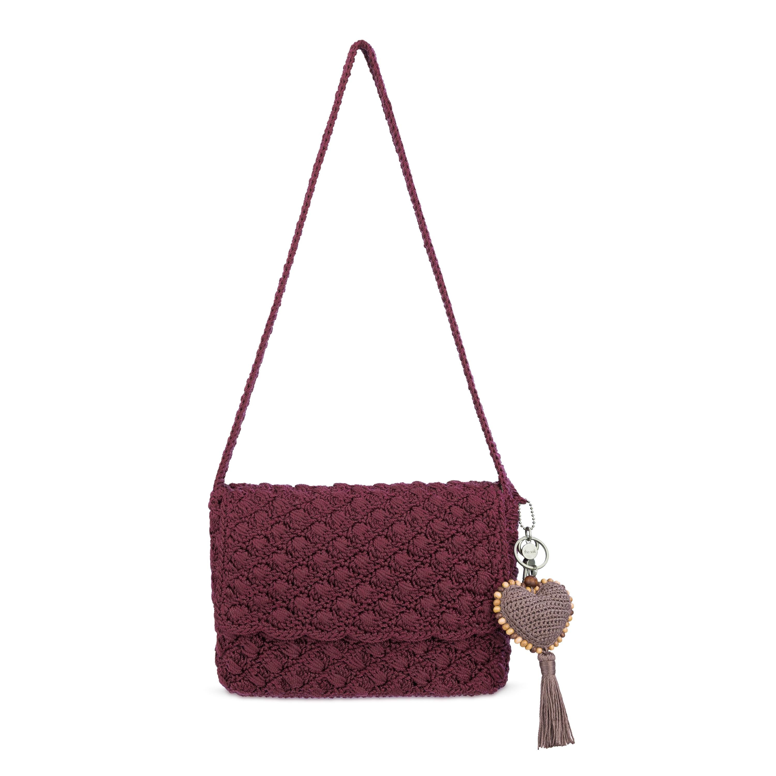 The Sak Marlow Flap Shoulder Bag - Hand Crochet - Black Cherry Shell
