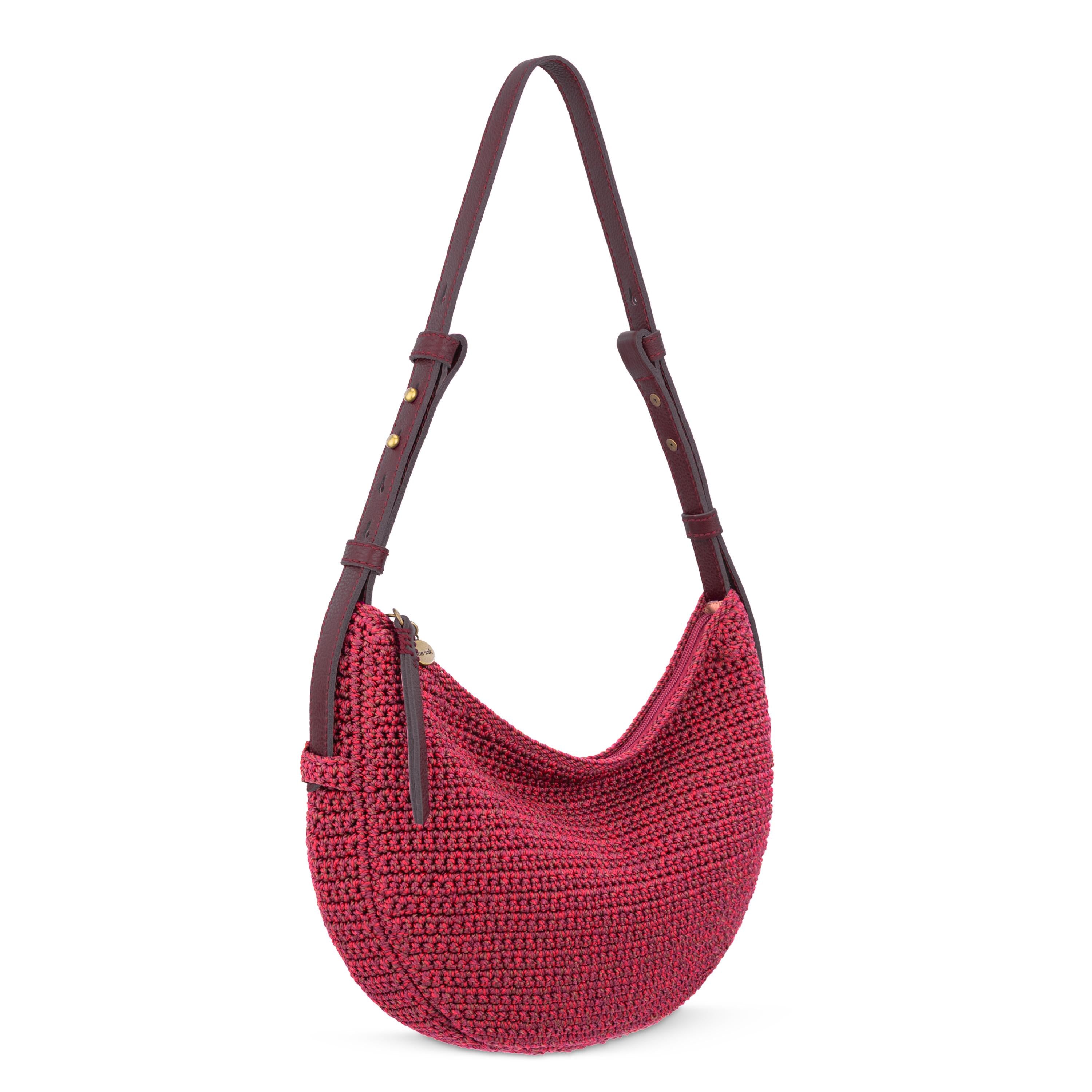 The Sak Tess Shoulder Bag - Hand Crochet - Black Cherry Static
