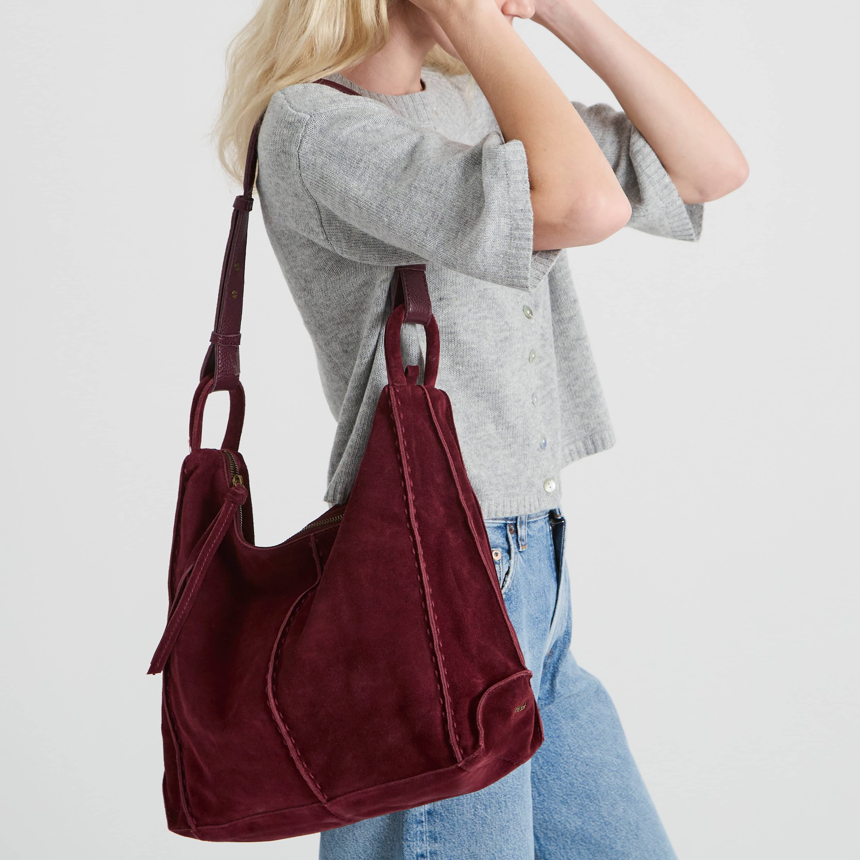 The Sak Los Feliz Bucket Hobo - Leather - Black Cherry Suede