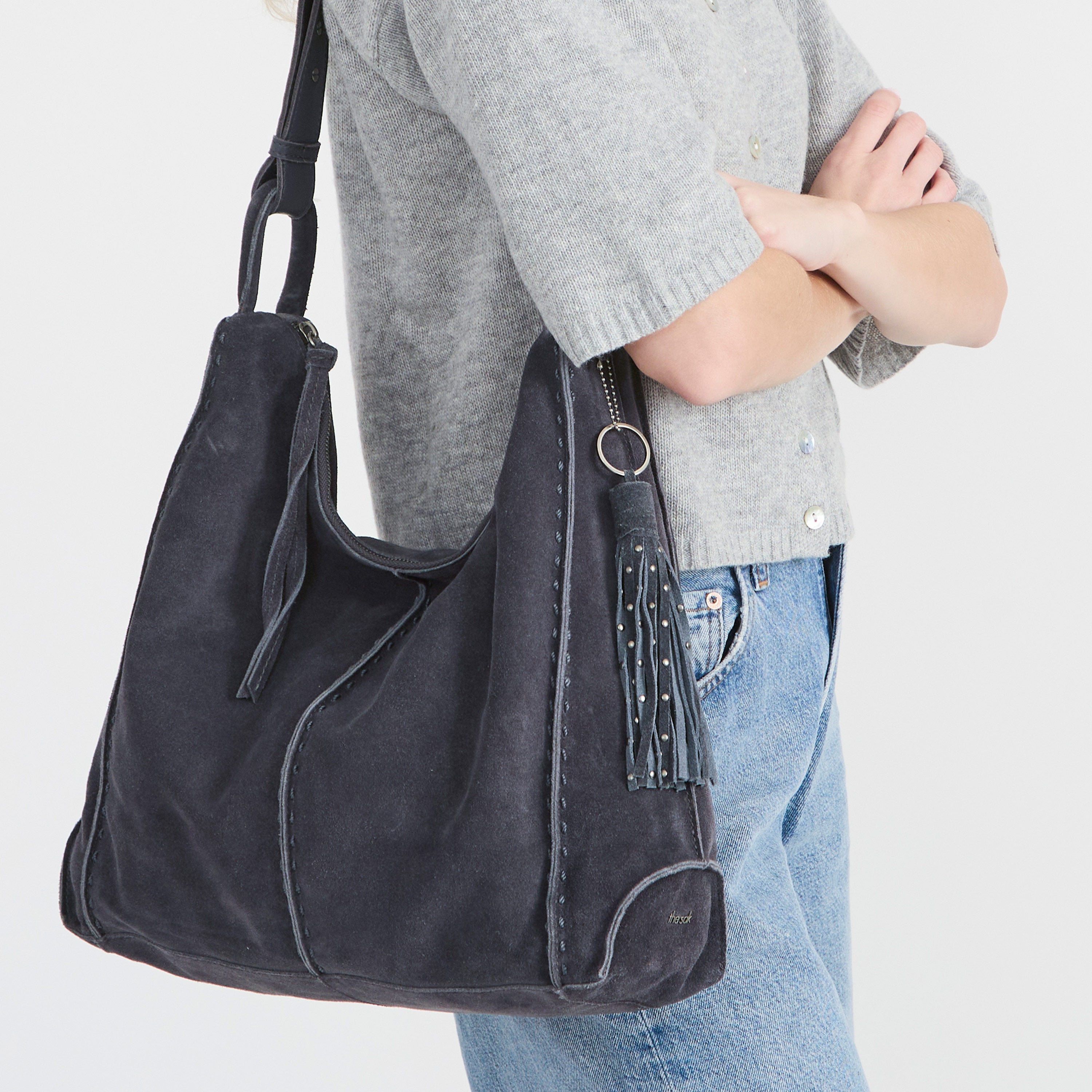 The Sak Los Feliz Bucket Hobo - Leather - Storm Grey Suede