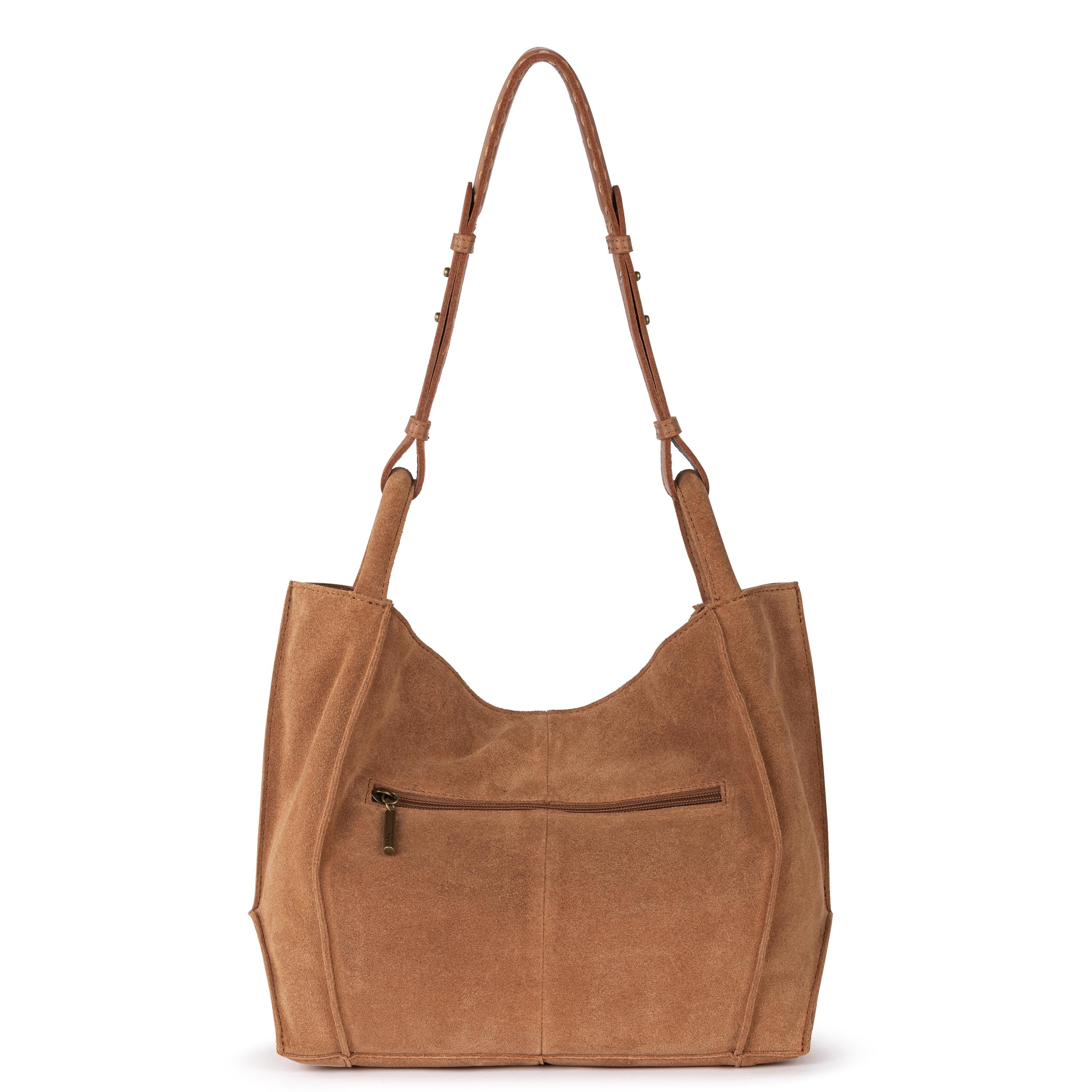 The Sak Los Feliz Medium Tote - Leather - Tan Suede Whimsy Floral Embroidery