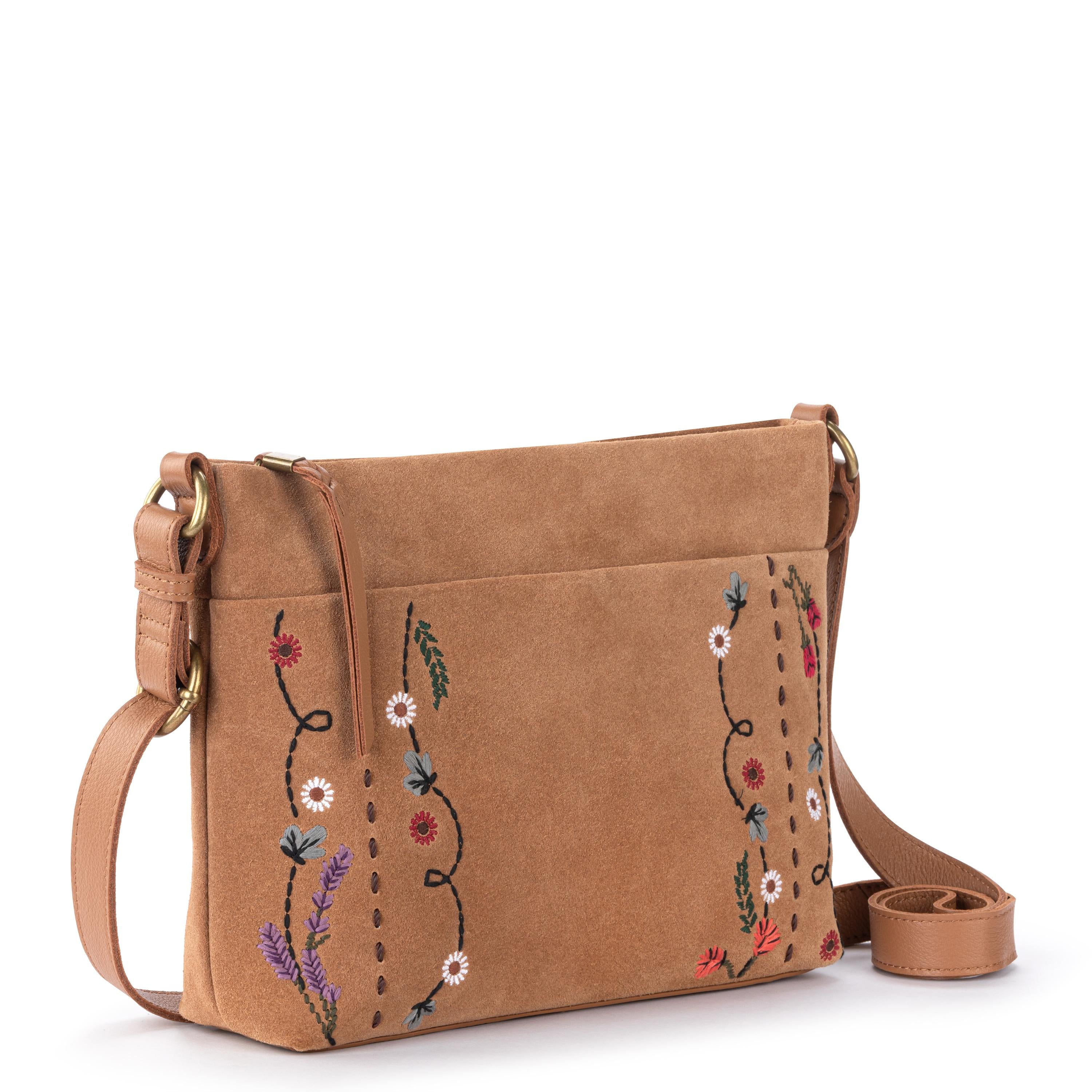 The Sak Melrose Crossbody - Leather - Tan Suede Whimsy Floral