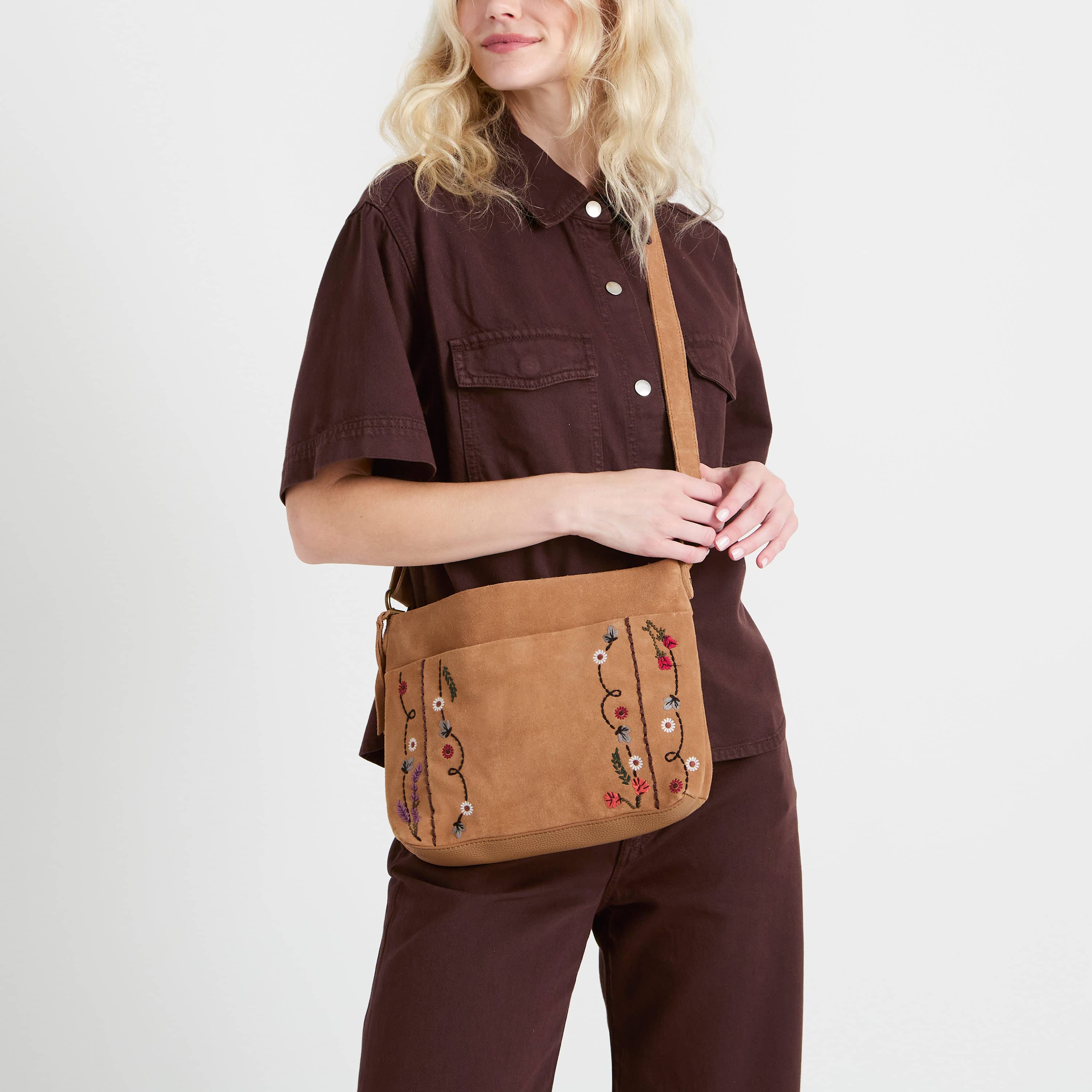The Sak Melrose Crossbody - Leather - Tan Suede Whimsy Floral