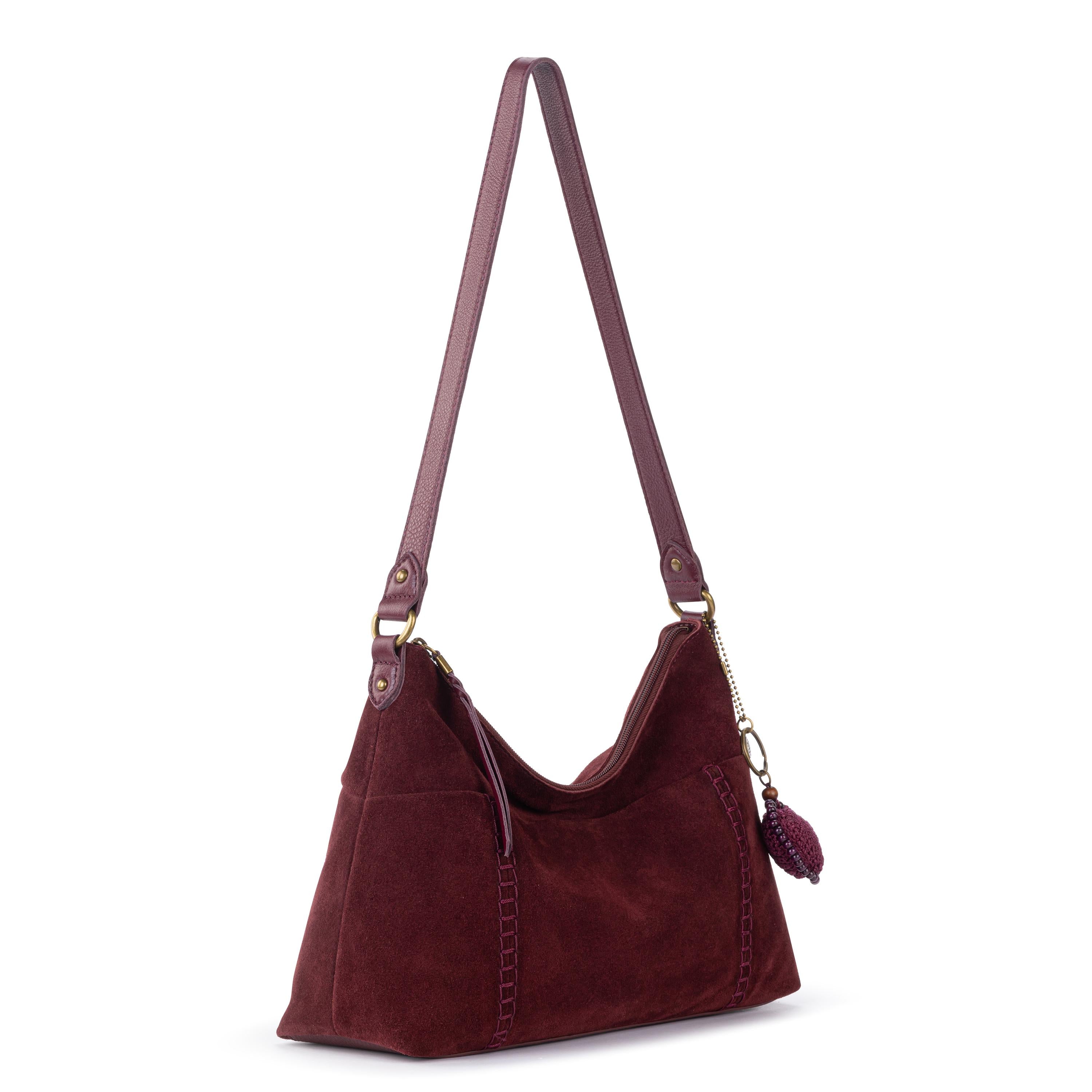 The Sak Melrose Shoulder Bag - Leather - Black Cherry Suede Heart