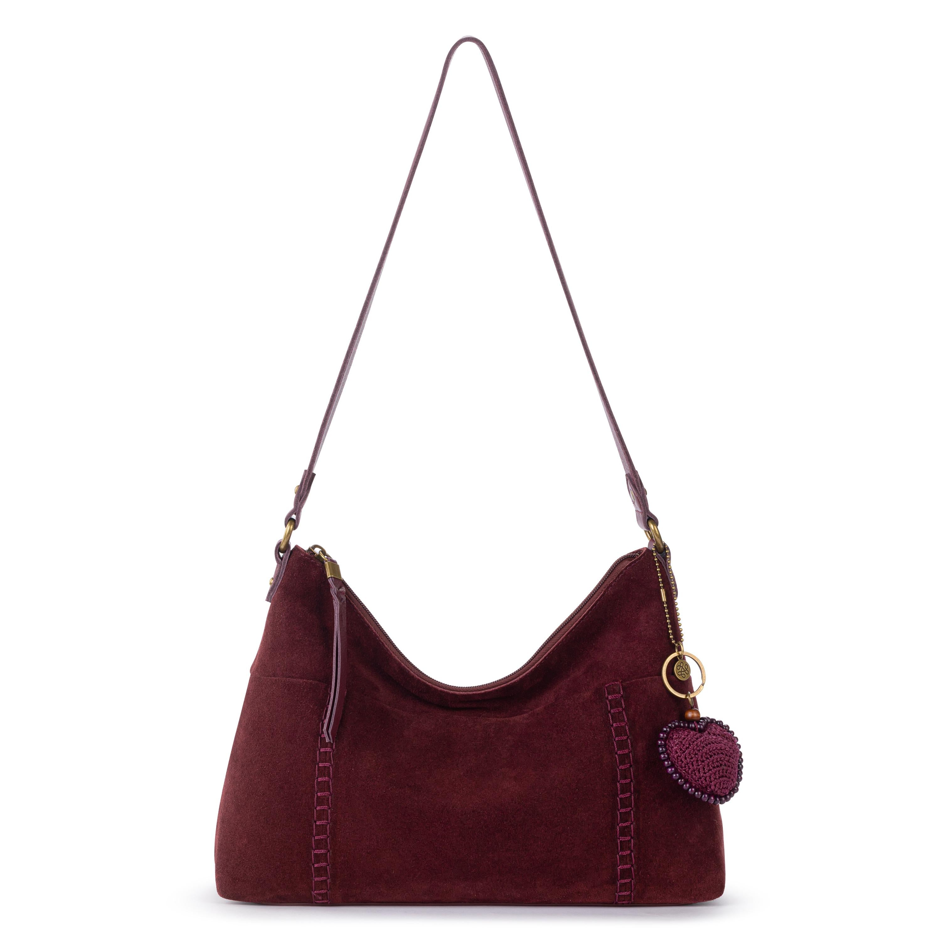 The Sak Melrose Shoulder Bag - Leather - Black Cherry Suede Heart