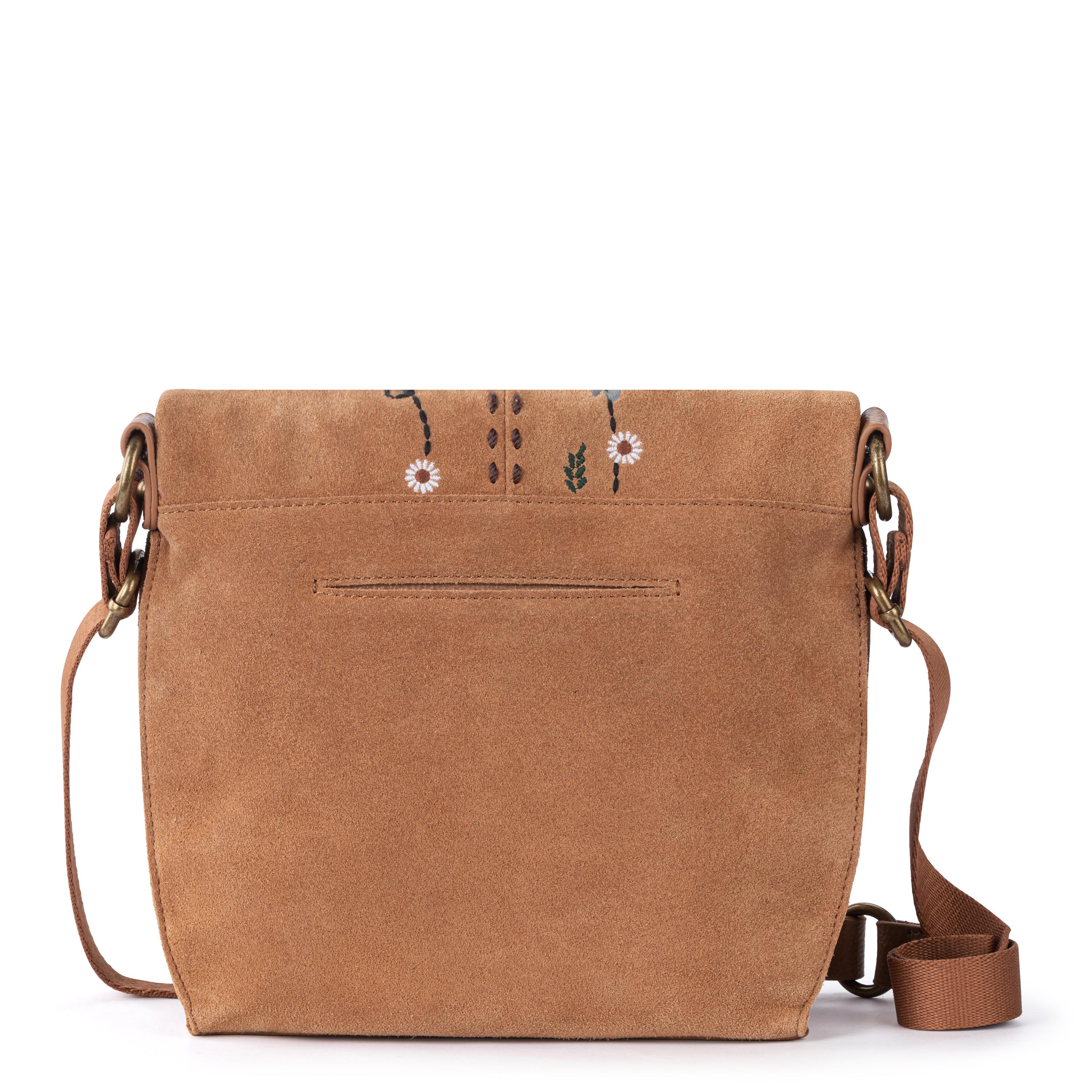 The Sak Silverlake Flap Crossbody - Leather - Tan Suede Whimsy Floral Embroidery