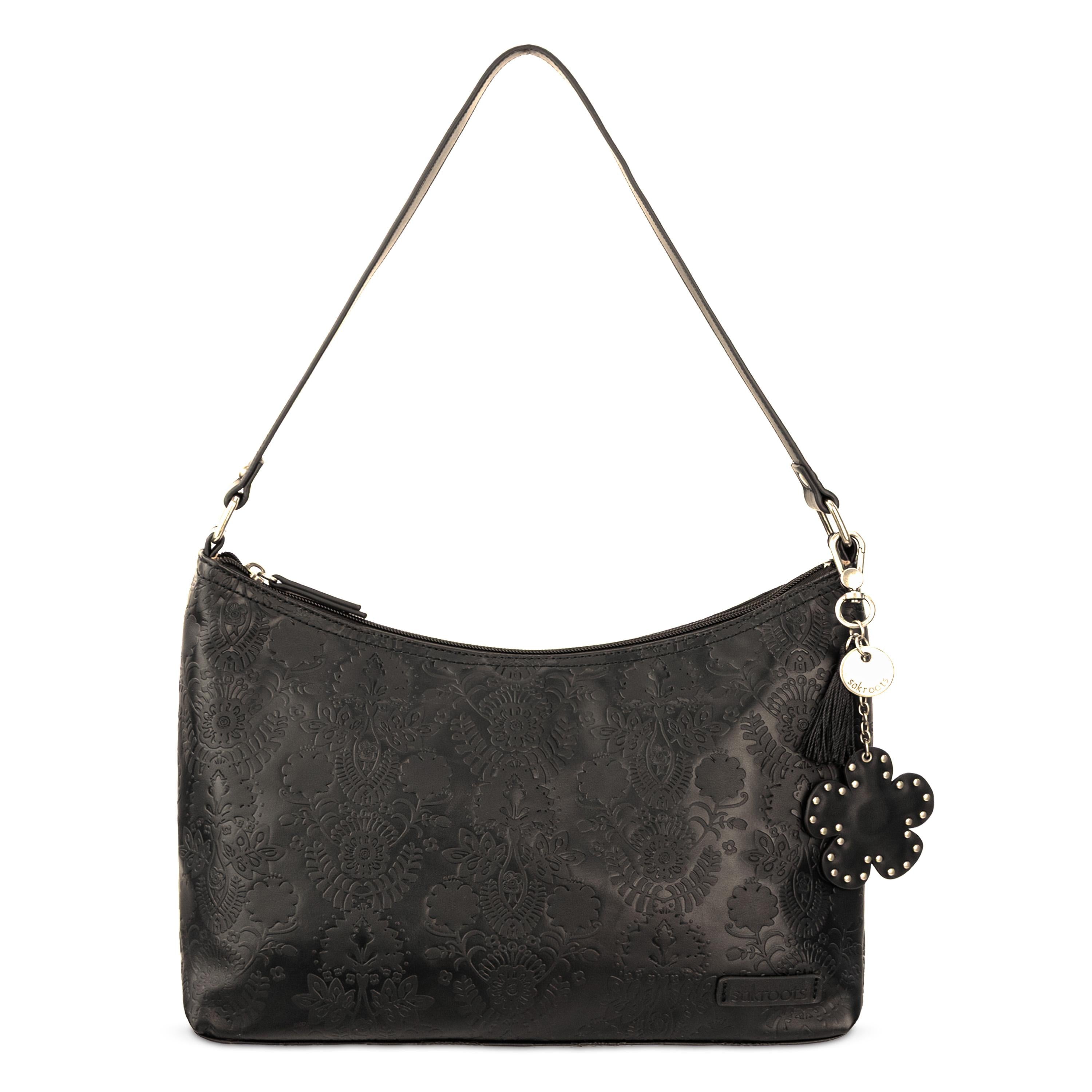 Sakroots Banyan Hobo - Vegan Leather - Black Floral Embossed
