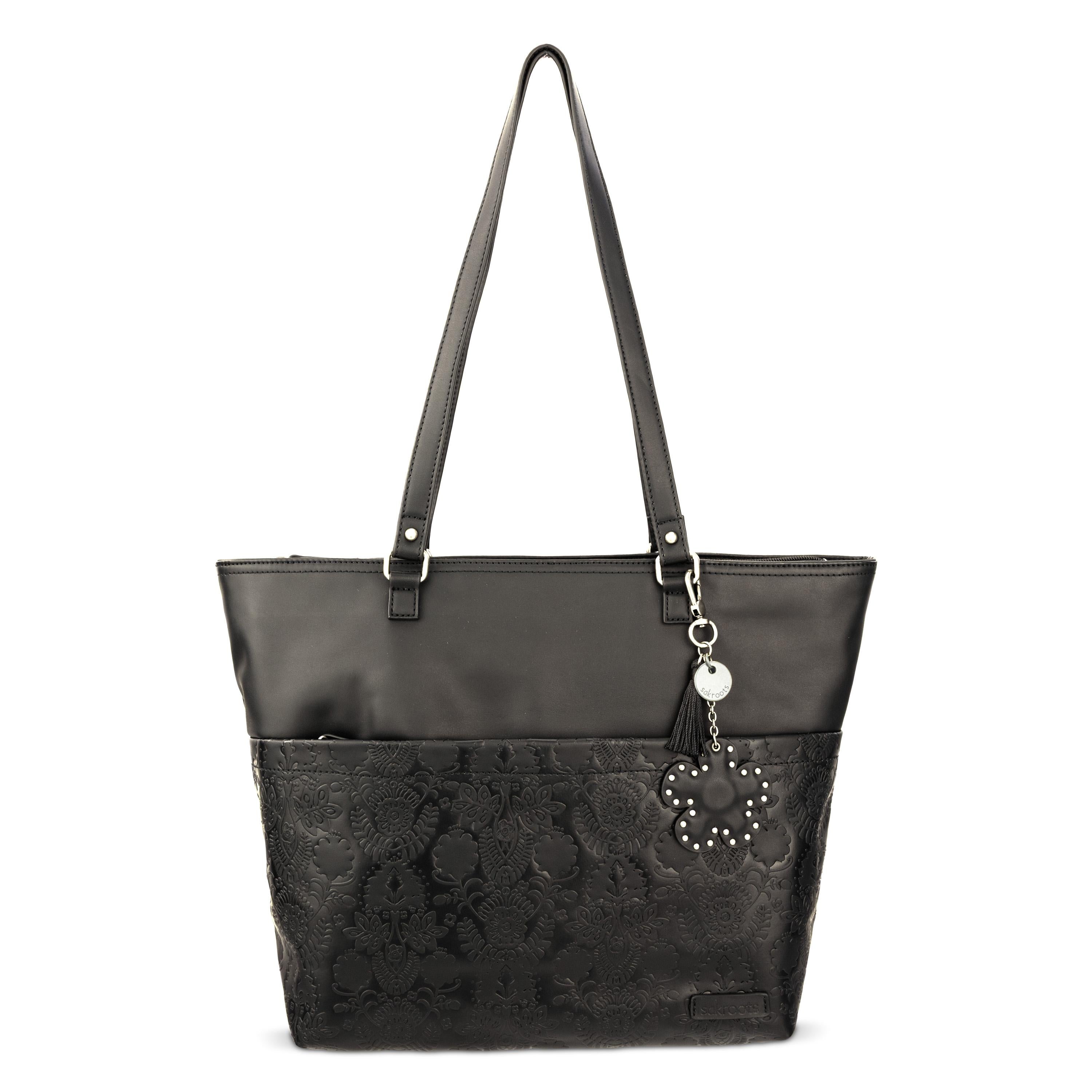 Sakroots Banyan Shoulder Tote - EcoTwill - Black Floral Embossed