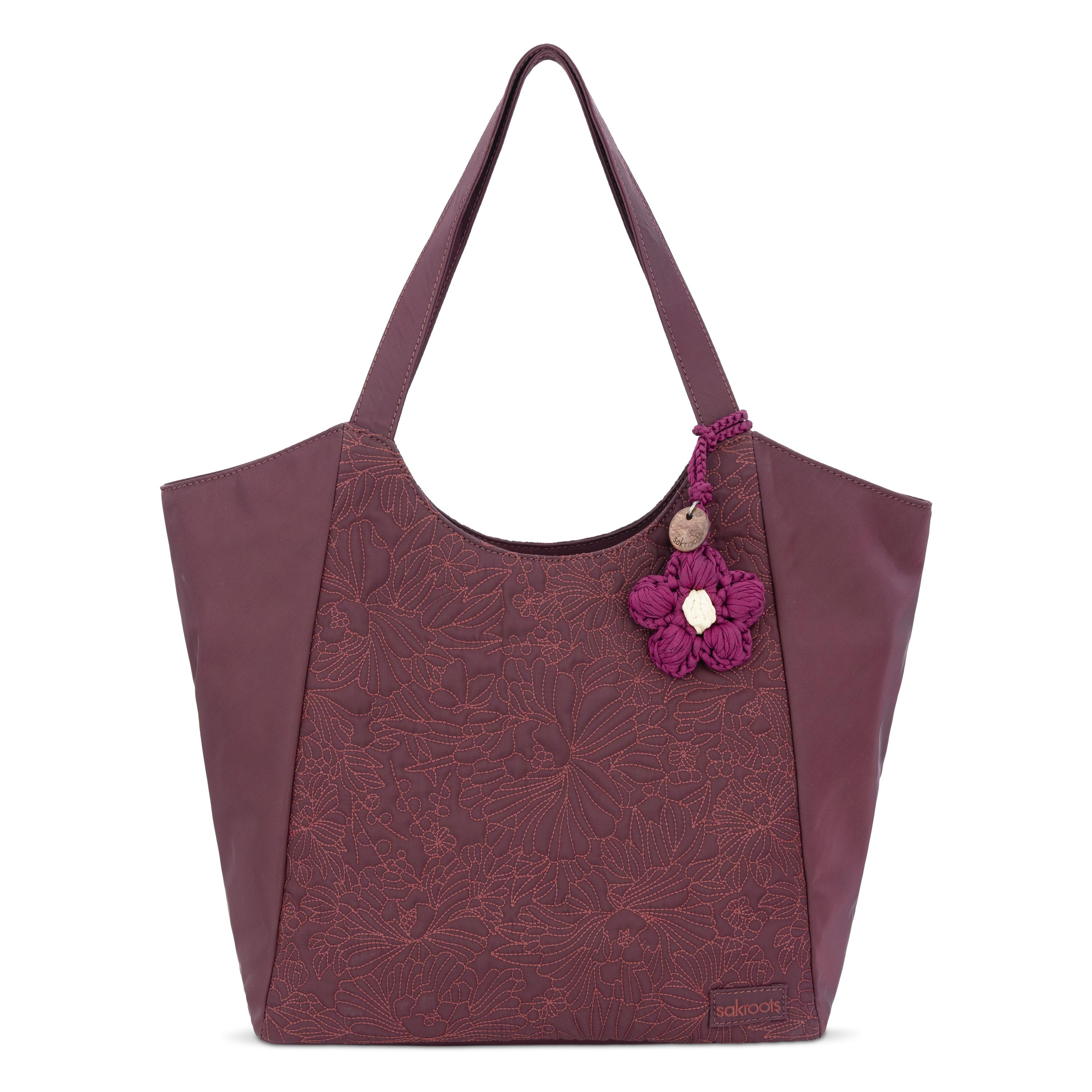 Sakroots Roma Large Tote - EcoTwill - Black Cherry Flower Blossom Quilted