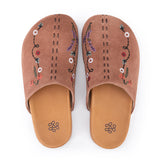 The Sak Bolinas Clog - Leather - Tobacco Suede Whimsy Floral Embroidery