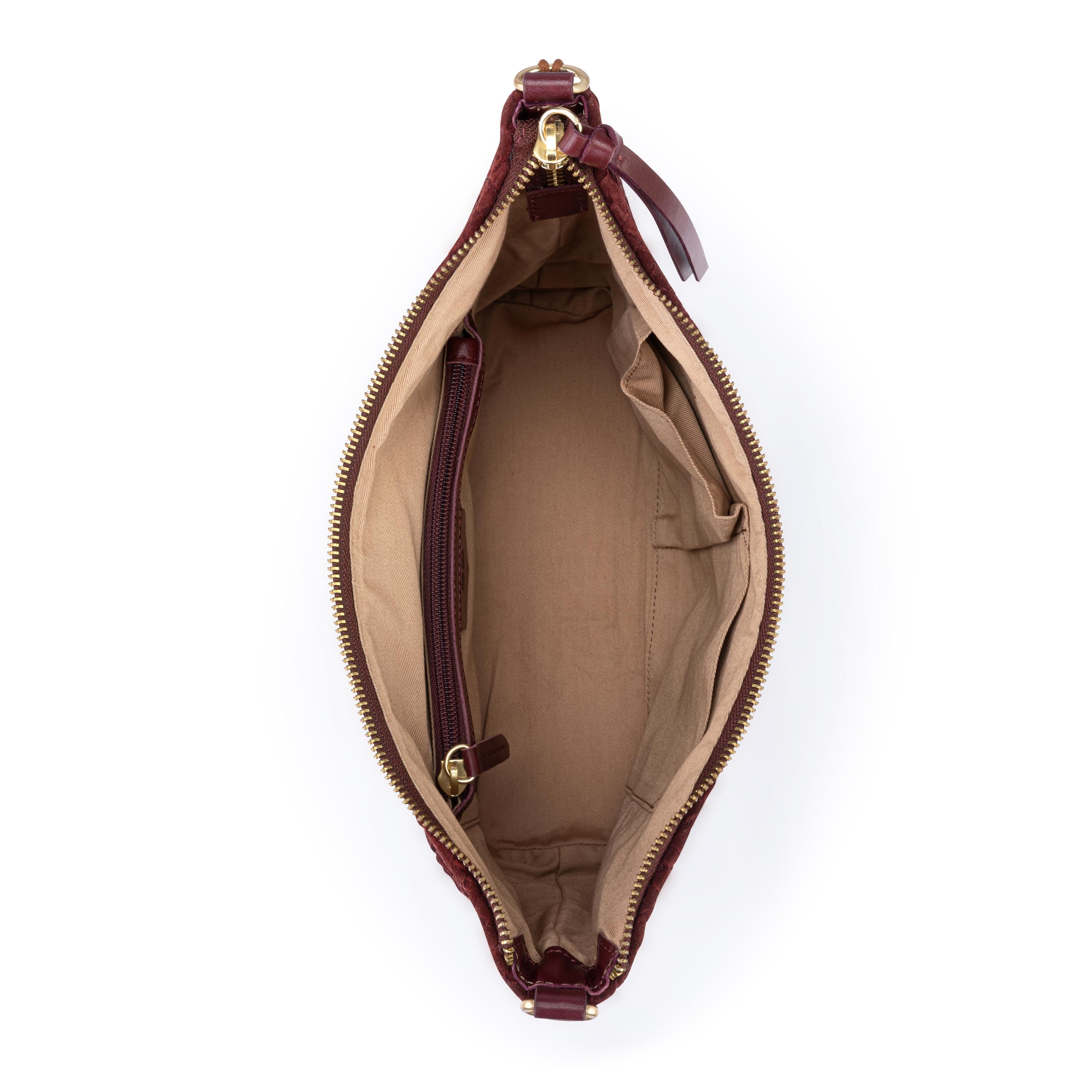 The Sak Juniper Small Hobo - Leather - Black Cherry Suede Woven