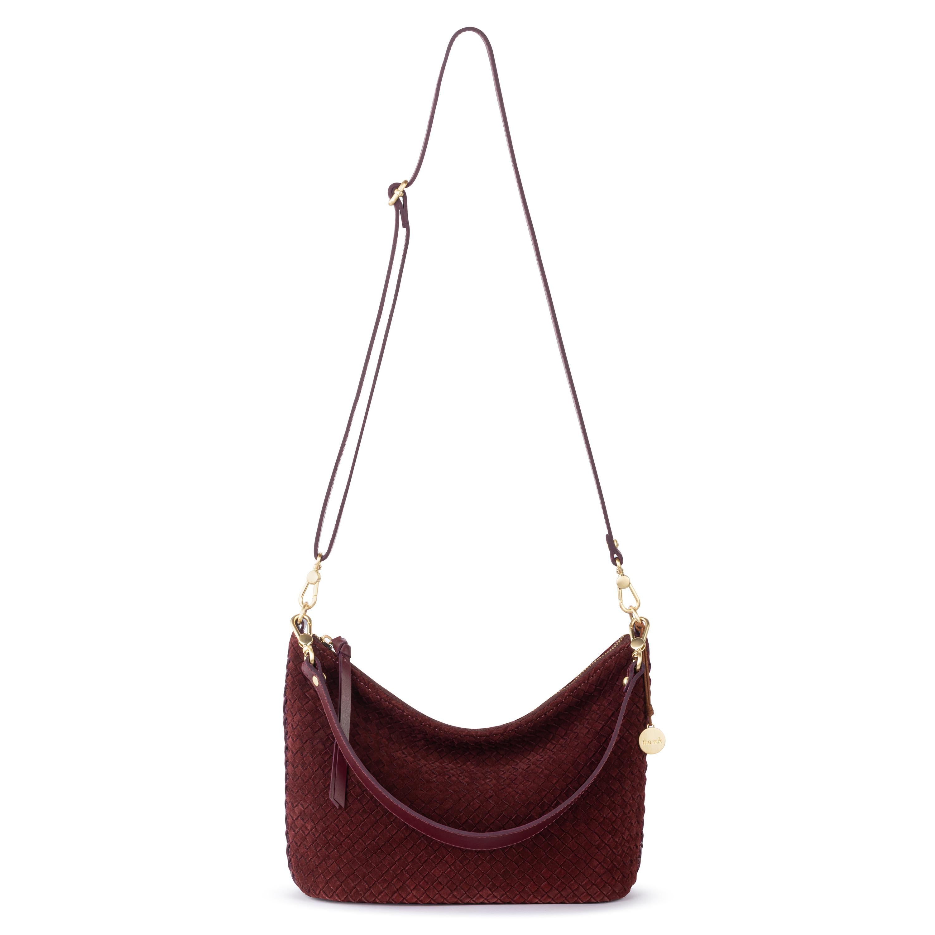 The Sak Juniper Small Hobo - Leather - Black Cherry Suede Woven