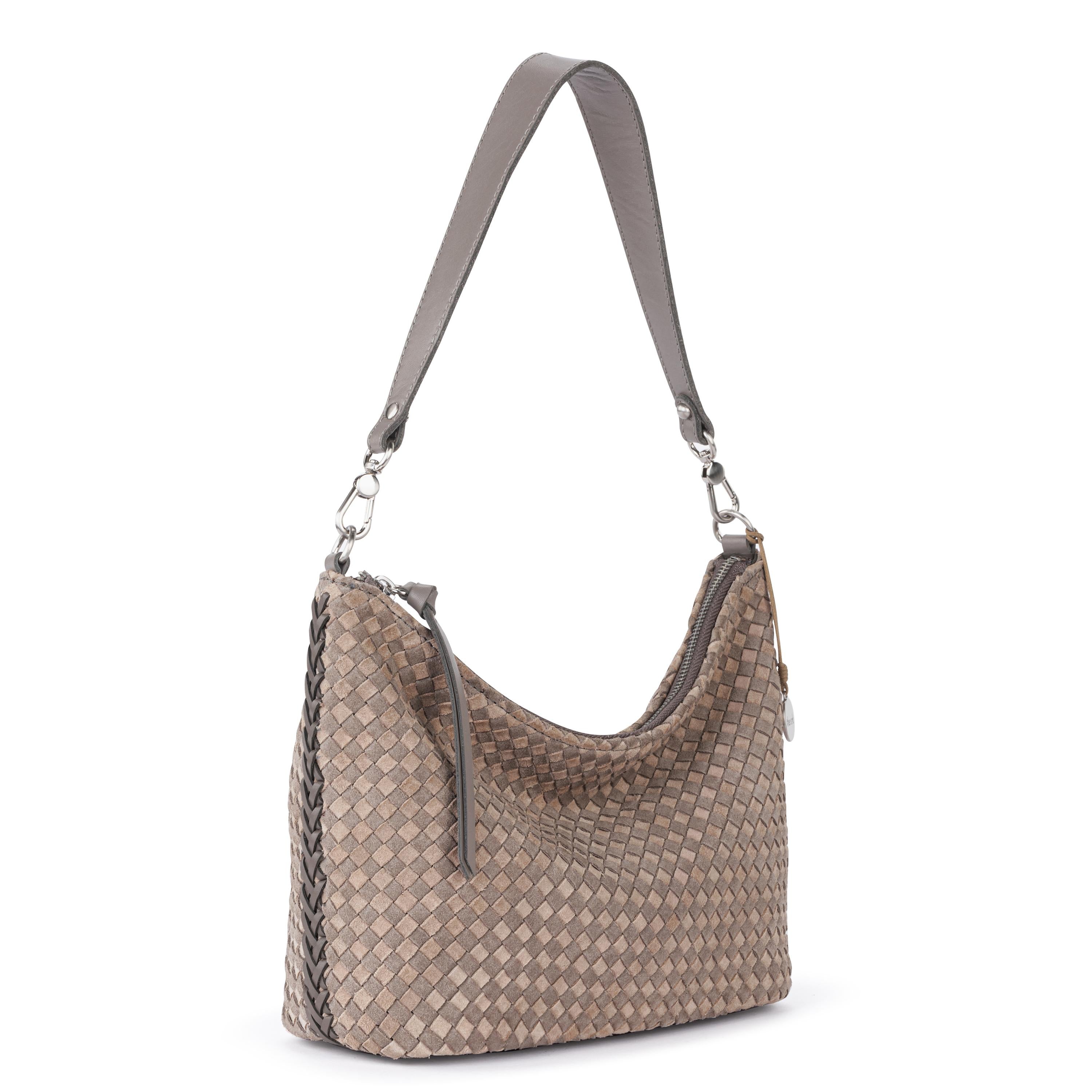 The Sak Juniper Small Hobo - Leather - Mushroom Suede Sand Suede Woven
