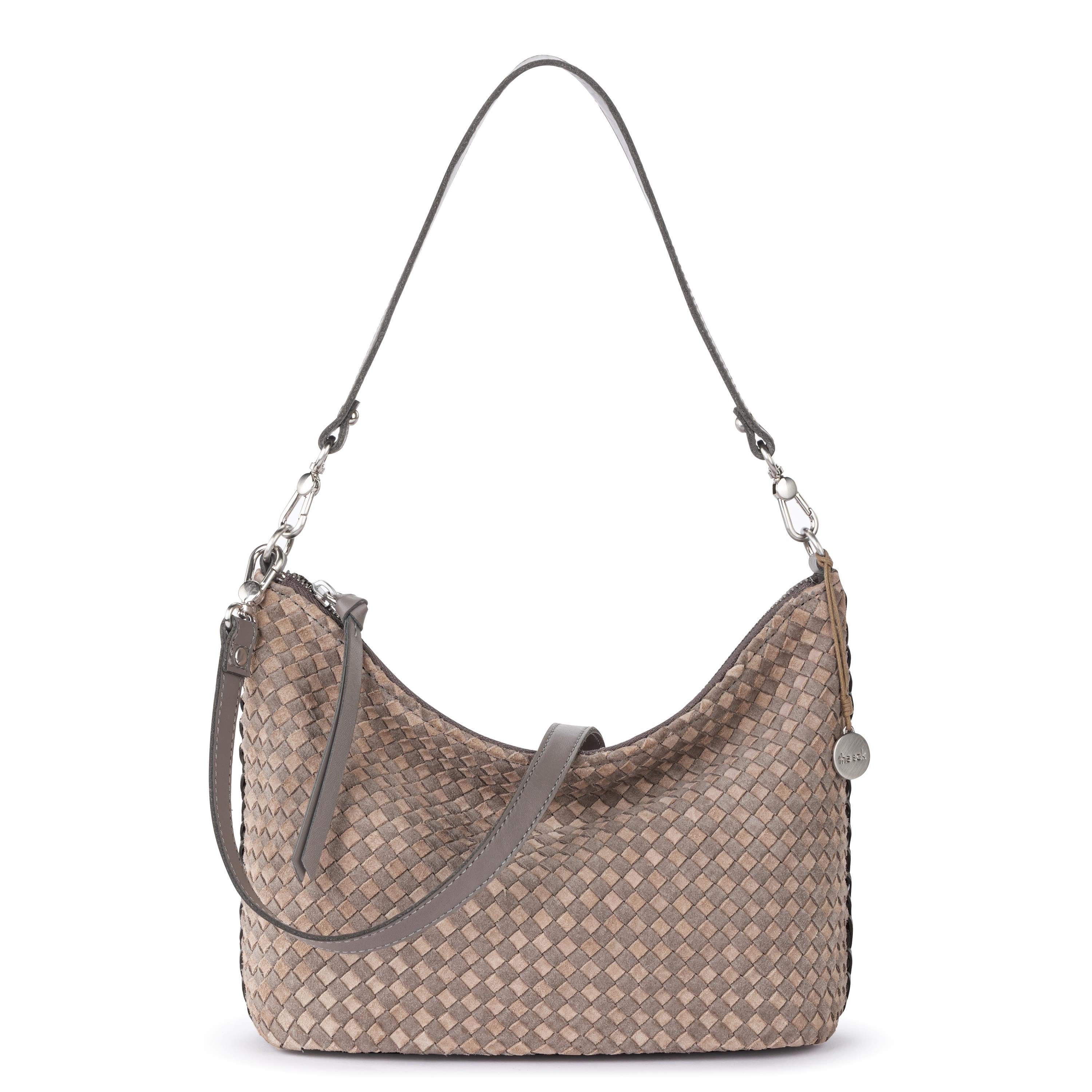 The Sak Juniper Small Hobo - Leather - Mushroom Suede Sand Suede Woven