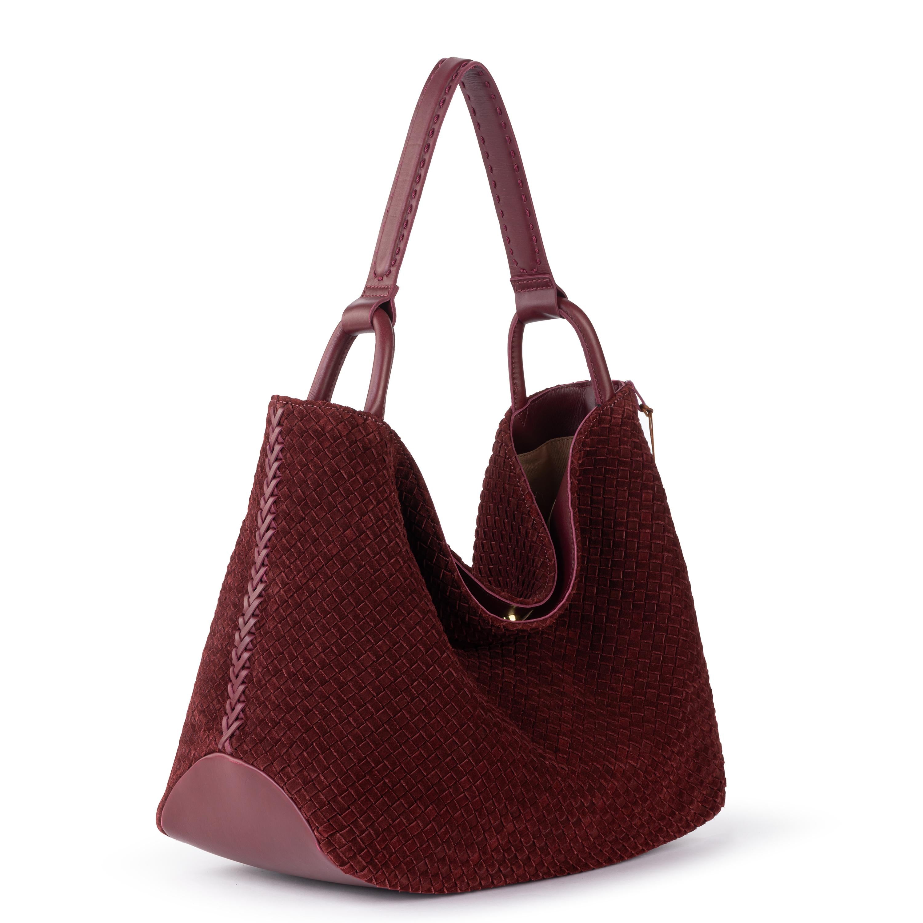 The Sak Los Feliz Large Tote - Leather - Black Cherry Suede Woven